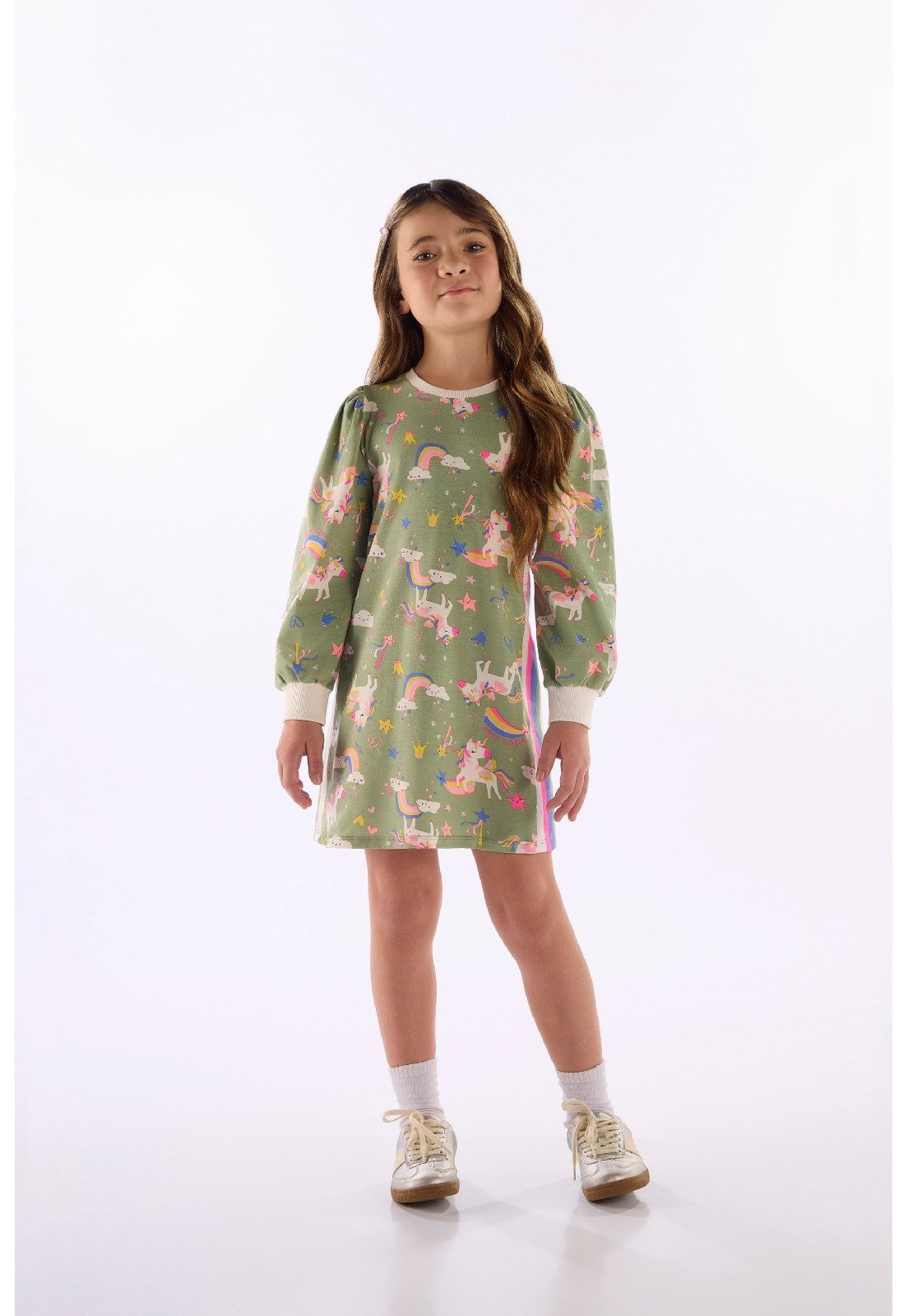 Infantil - Vestido Manga Longa Estampado Quimby Rosa
