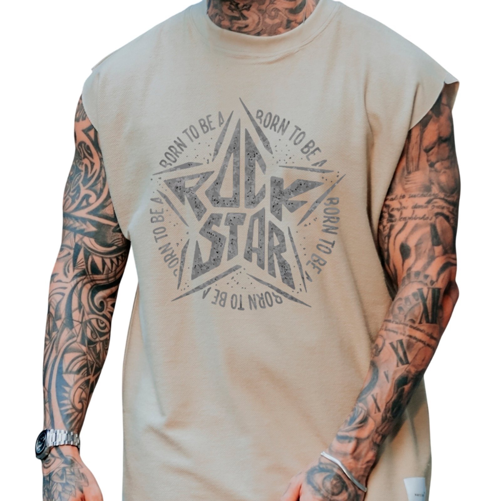 Camiseta Regata Machão Ousy Rockstar Born To Be Oversized Masculina Off White
