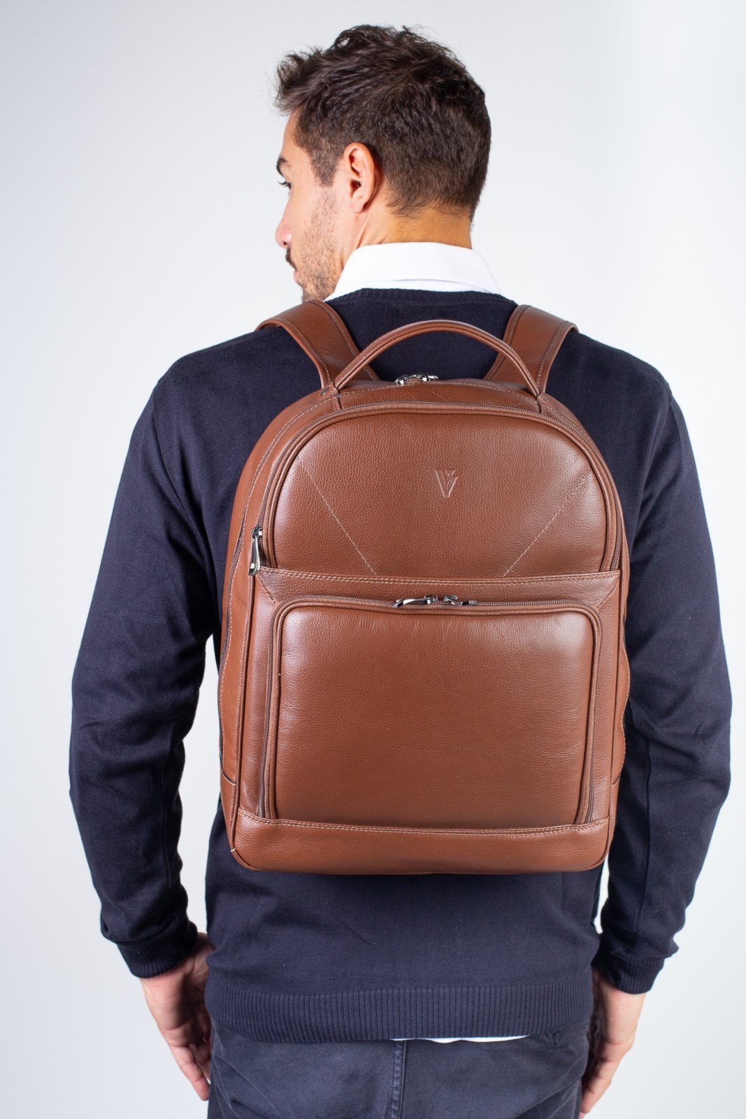 Mochila de couro masculina para notebook Vicente - Caramelo