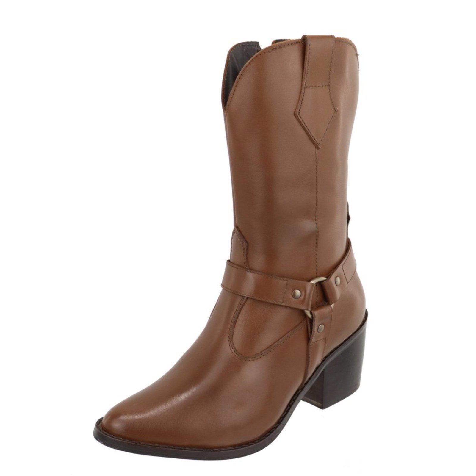 Bota Texana em Couro Western Bico Fino Country Conhaque Kuento Shoes