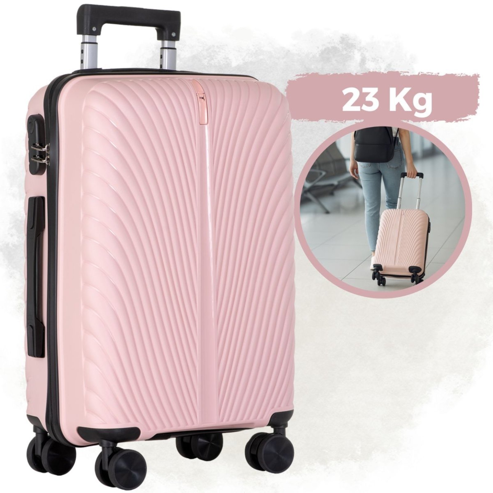 Mala de Viagem 23kg Média de Polipropileno Rodinhas 360° Rosa