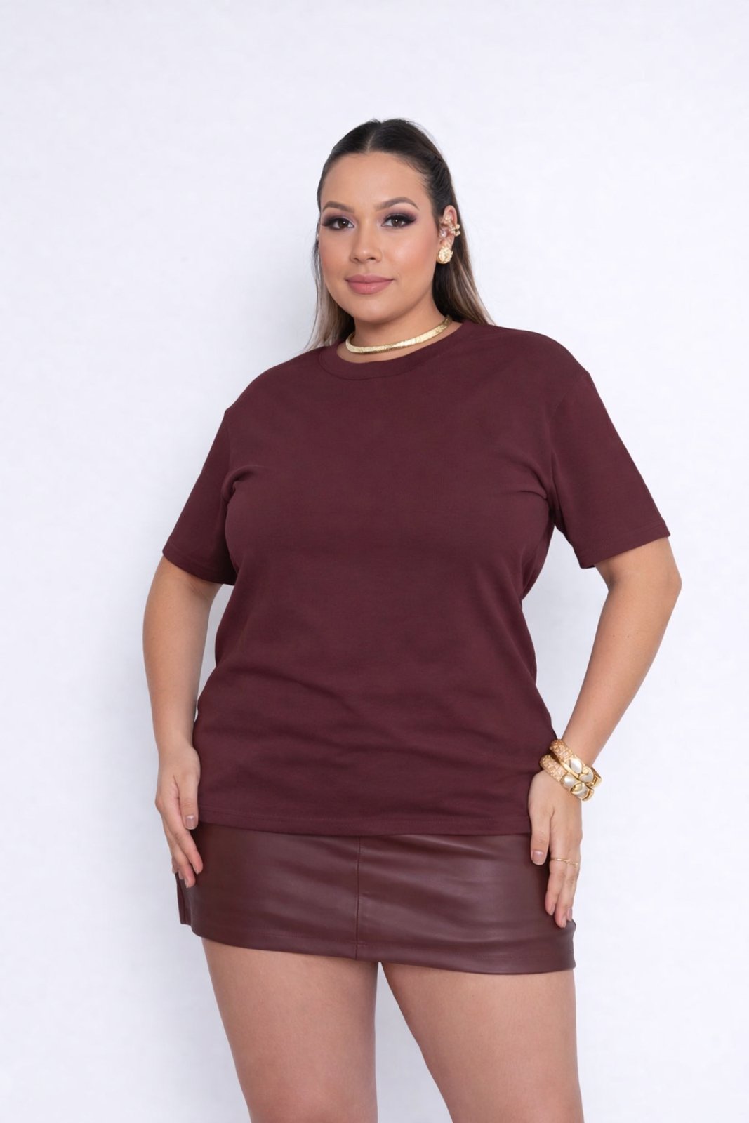 T-Shirt Plus Size D Bell Outlet Fashion Lisa Marrom