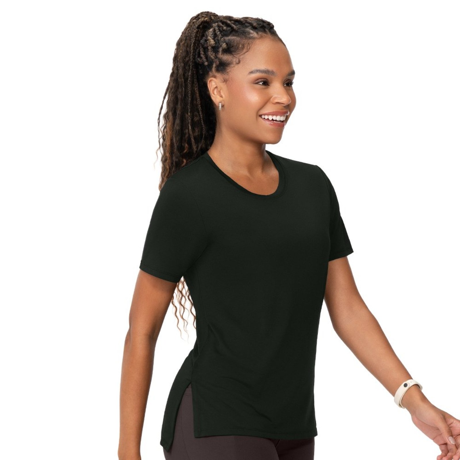 Camiseta Fitness Feminina Alongada Abertura Lateral Preto
