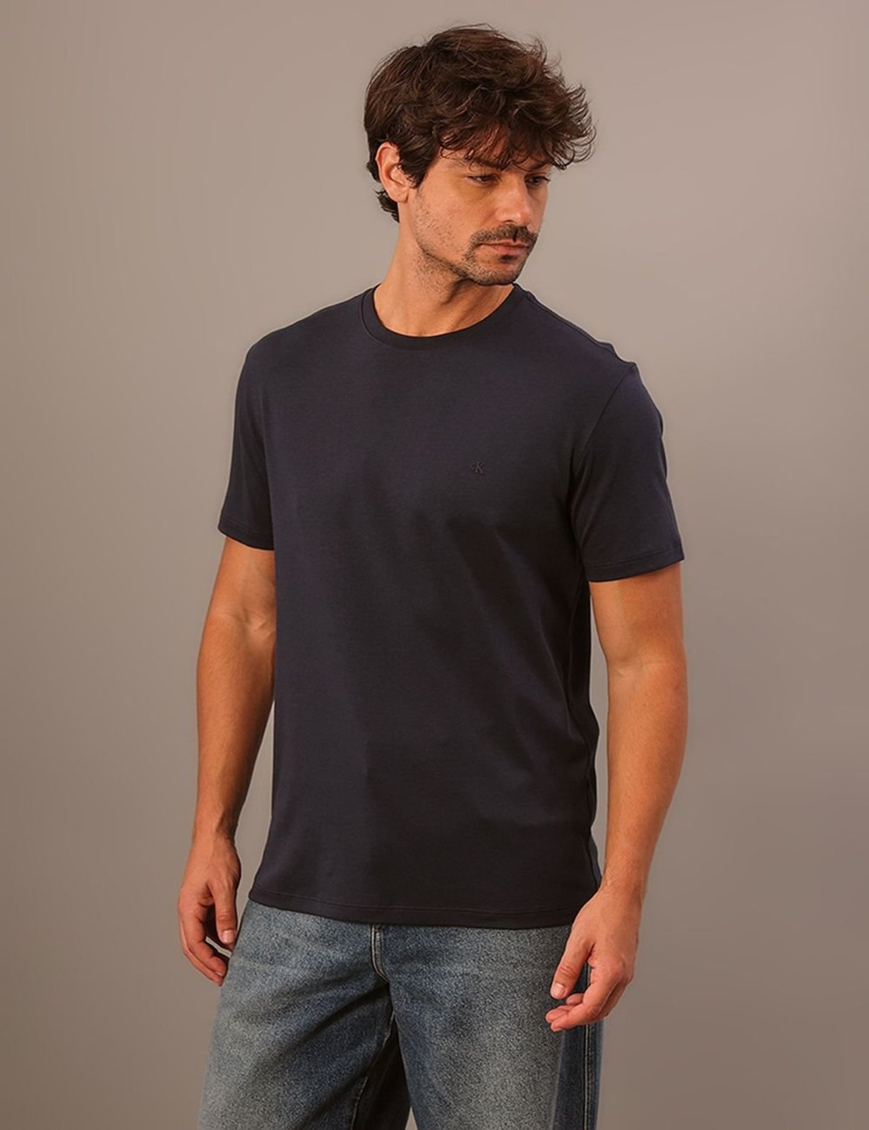 Camiseta Manga Curta Calvin Klein Jeans Masculino Pima - Marinho Calvin Klein Jeans