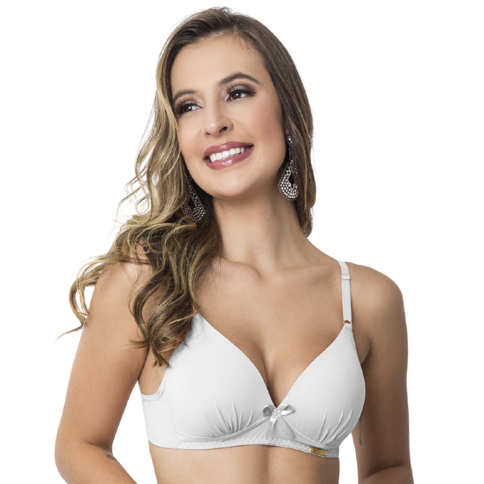 Sutiã Poliamida Gabi Lingerie Com Bojo Confort Básico Liso Reforçado Branco