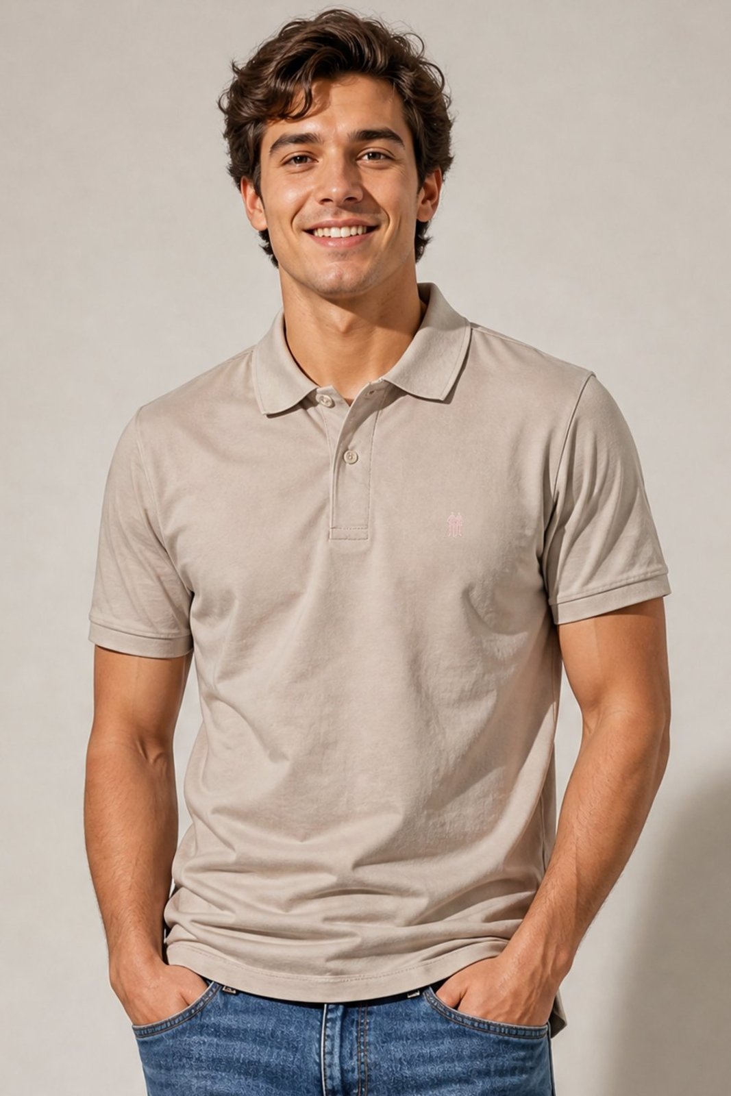 Polo Piquet Lisa Com Botão Polo Wear Bege Claro