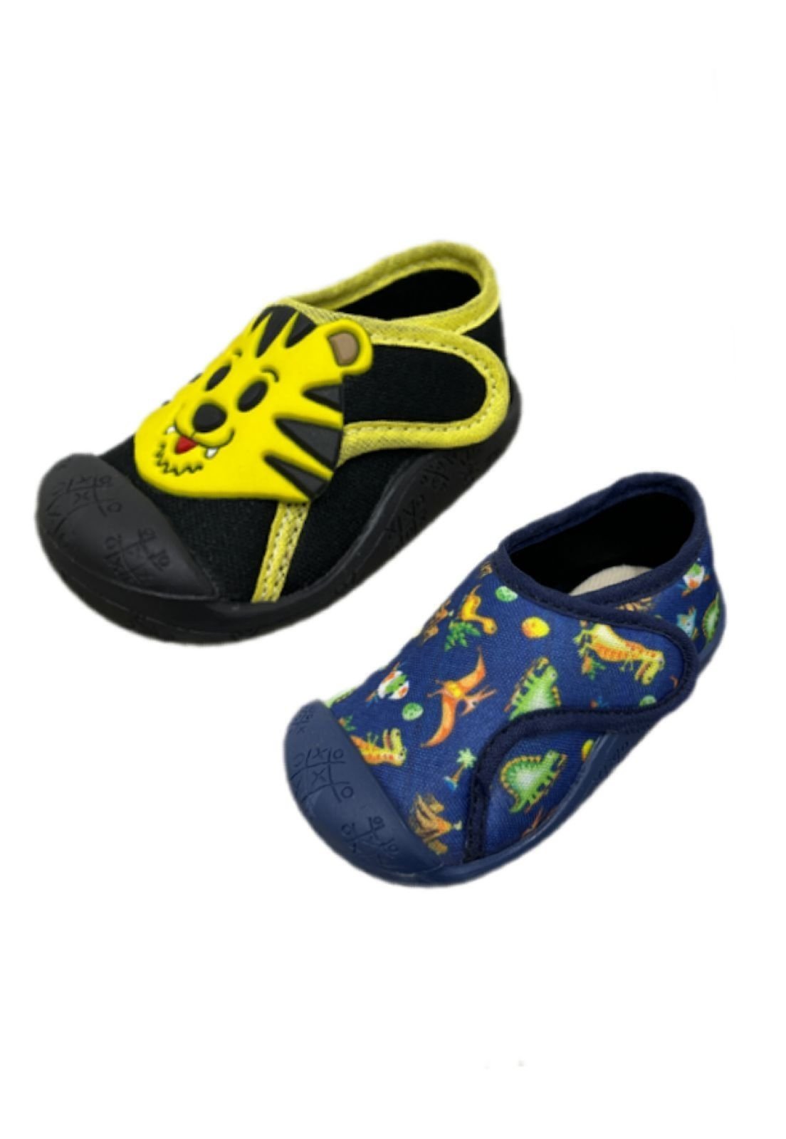 Infantil - Kit tênis meia menino Solzim Tigre amarelo e Dino azul Infantil - Kit tênis meia menino Solzim Tigre amarelo e Dino azul