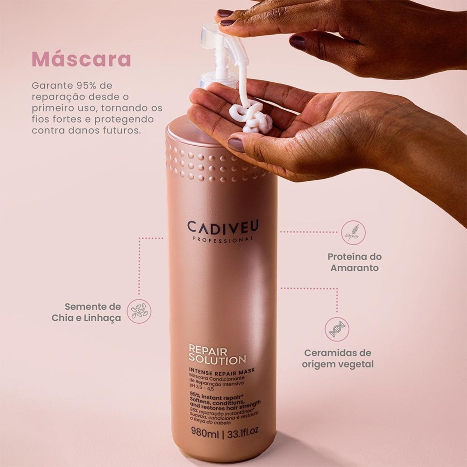 Vista 3 Cadiveu Professional Repair Solution Máscara Reparadora 980ml incolor Cadiveu Professional incolor