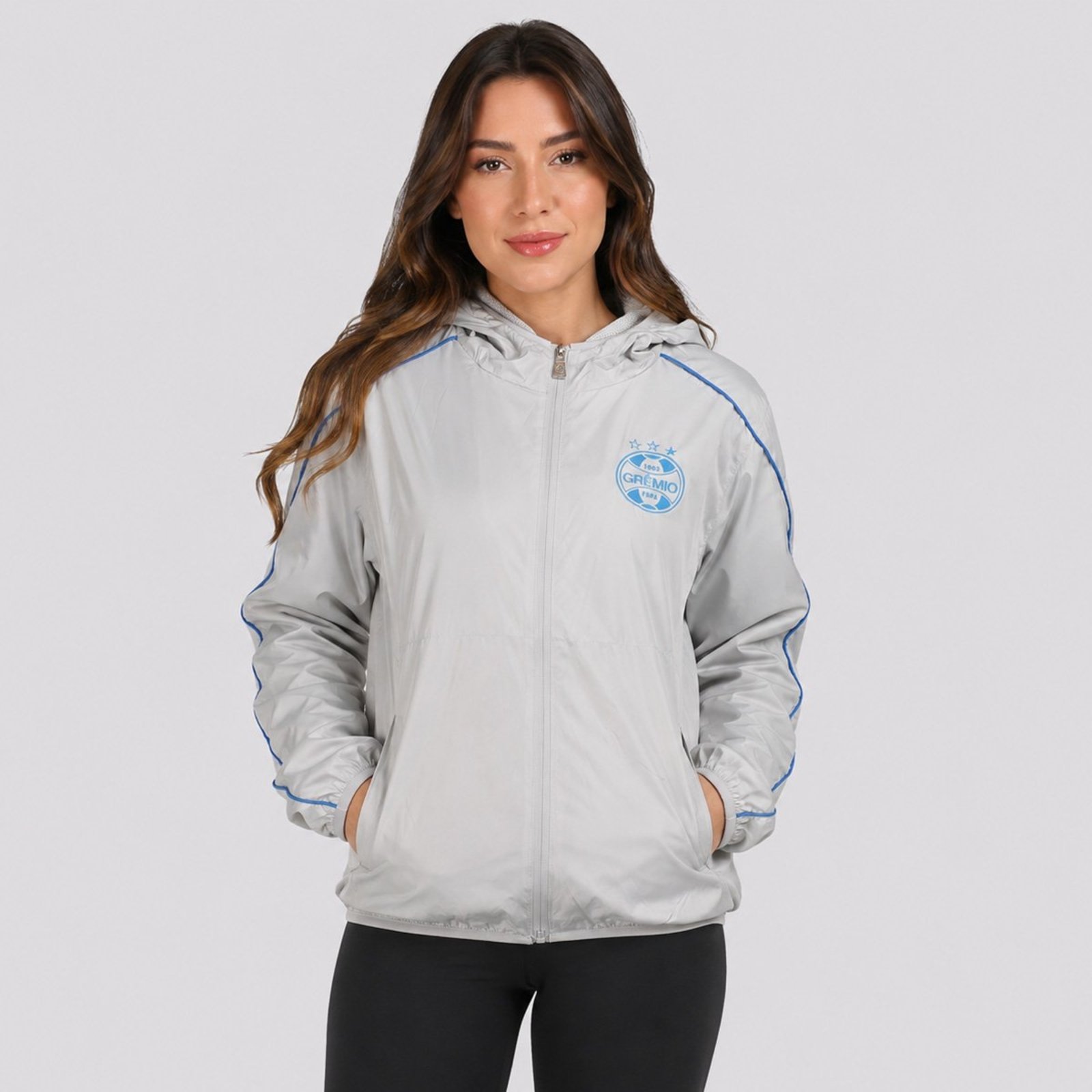 Jaqueta Grêmio Corta Vento Solid Feminina Cinza