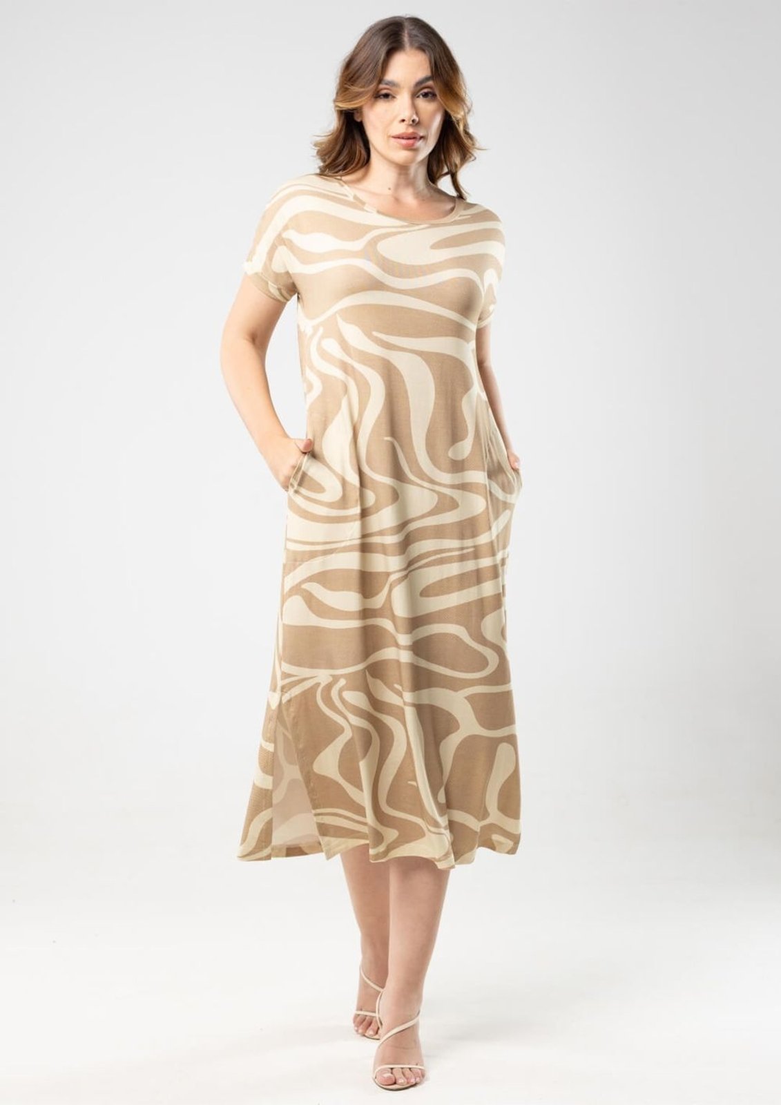 Vestido Midi Pau a Pique Estampado Bege BEGE – GG Pau a Pique