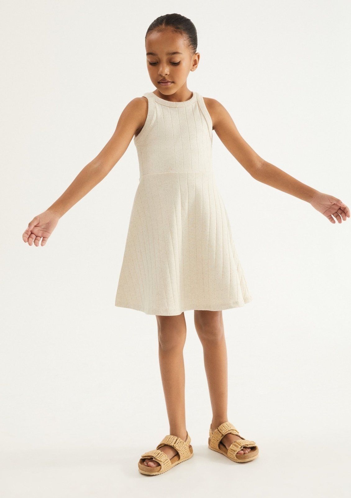 Vista 2 Infantil - Vestido Curto Ribana Com Linho Hering Hering Kids off-white Hering Kids off-white
