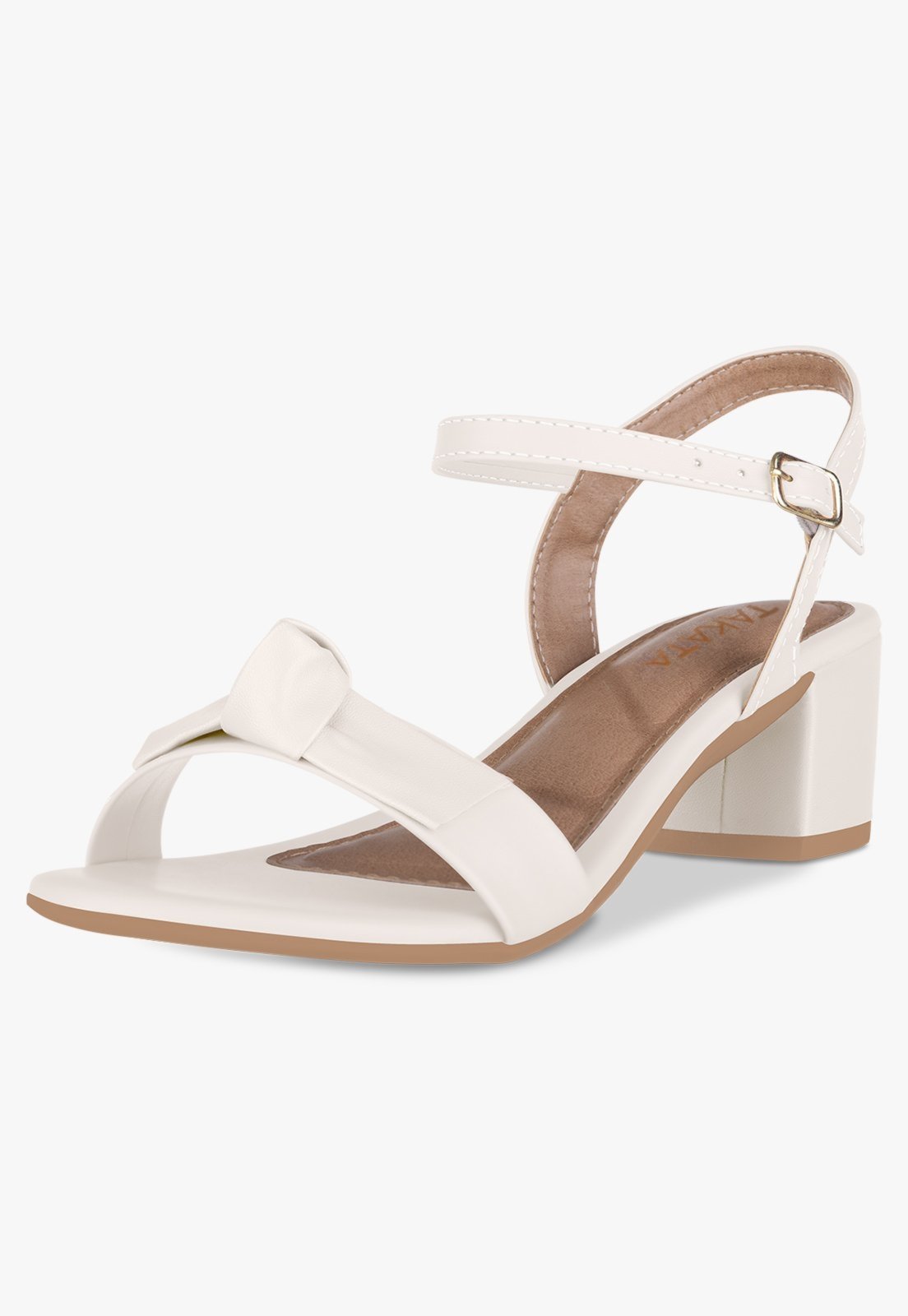 Sandália Feminina Salto Baixo Bloco Grosso Casual Confortável Laço Nó Off White