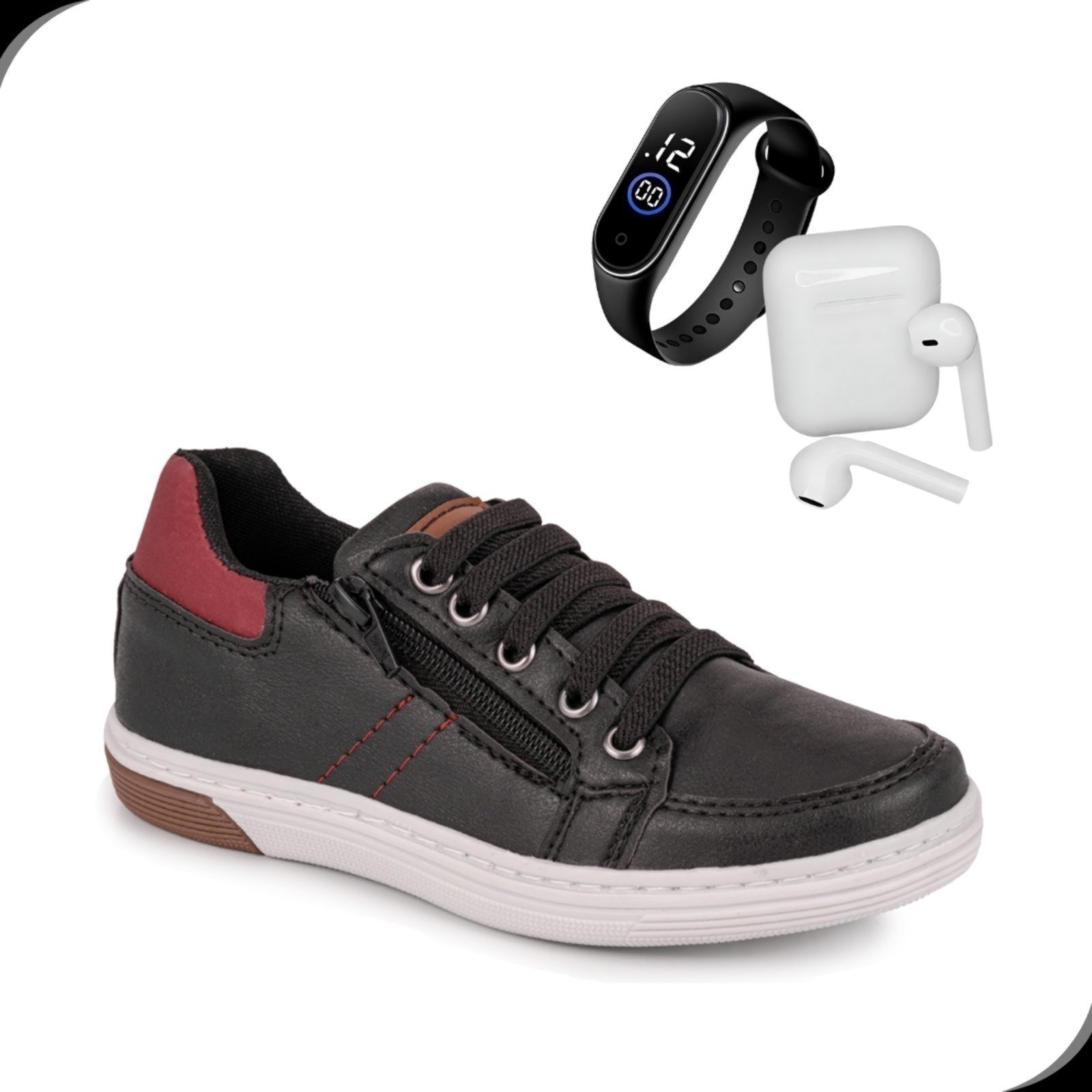 Infantil – Kit Sapatênis Menino Urbano Conforto Moderno Macio Rovetto Com Relógio e Fone Sem Fio