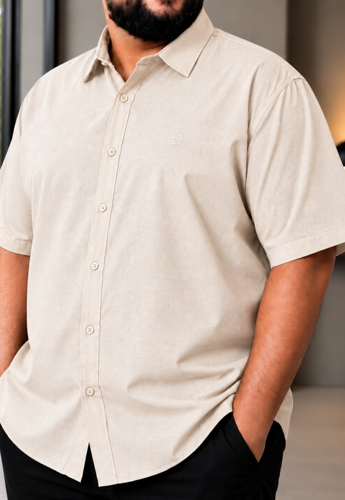 Camisa Social Manga Curta Masculina Extra Grande Daze Modas Bege