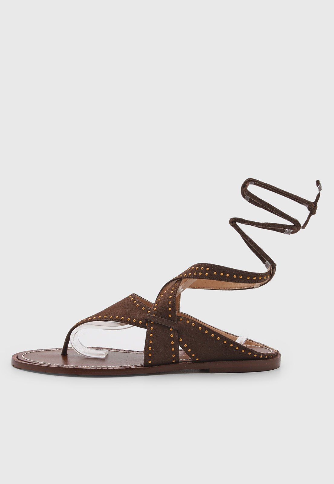 Rasteira Feminina Luiza Barcelos Couro Tachas Marrom