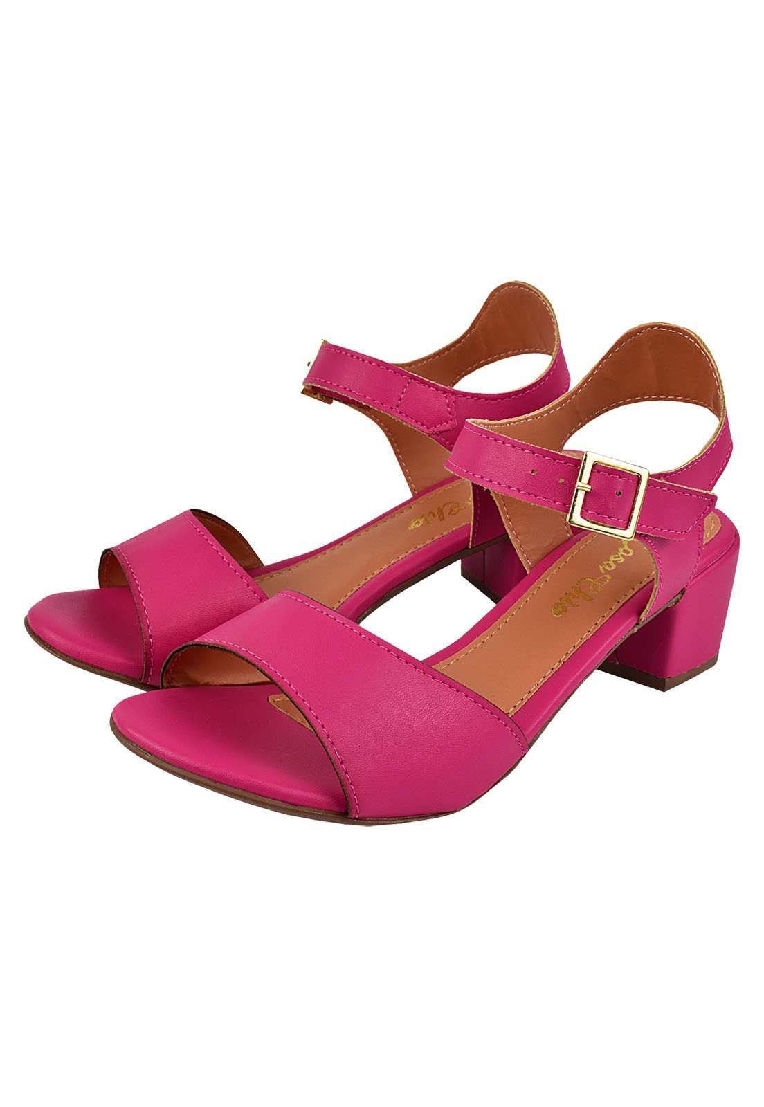 Sandália Salto Grosso Rosa Chic Calçados Salto Baixo 4 cm Bloco Pink