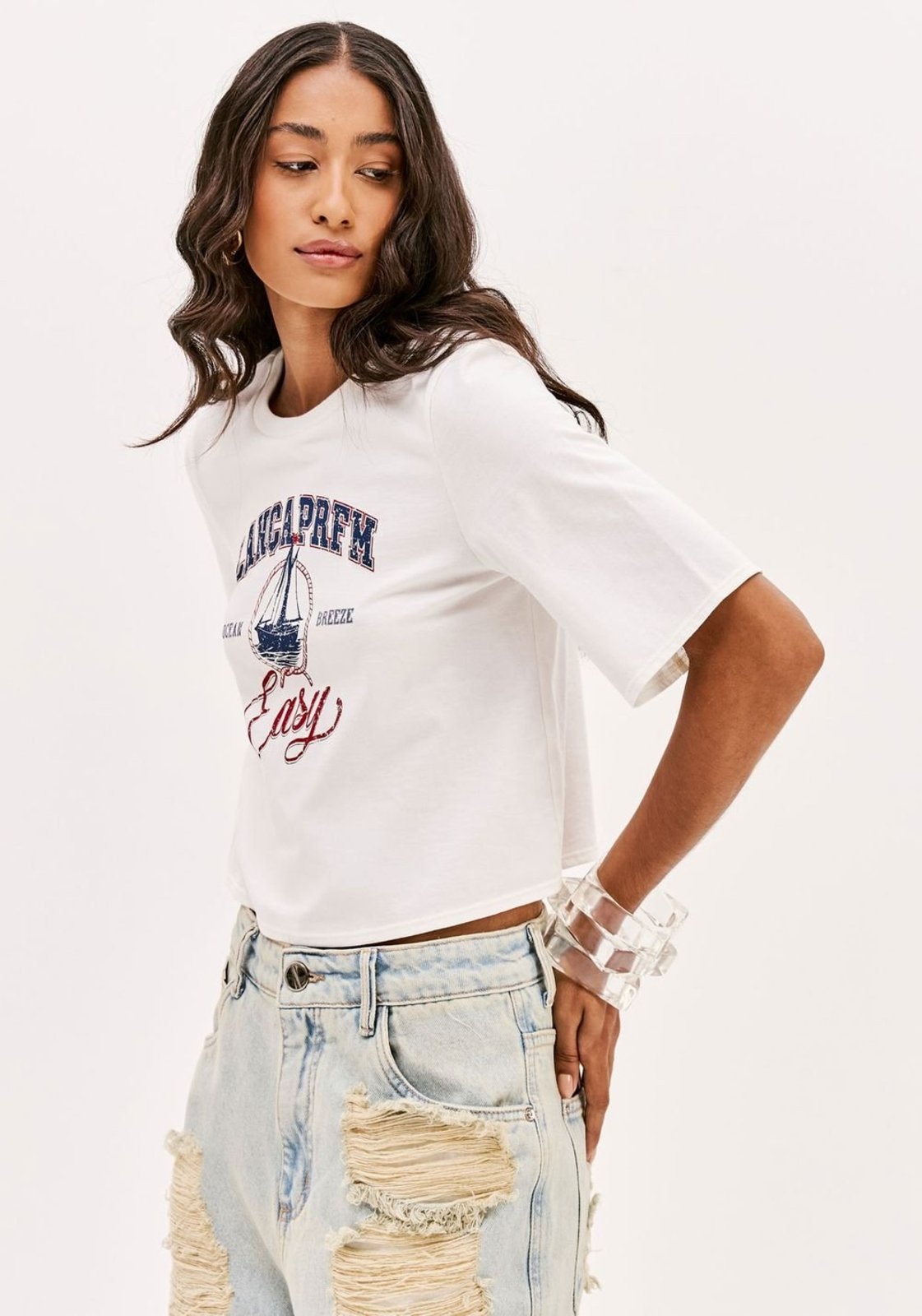 T-shirt Cropped Manga Curta Sport Easy