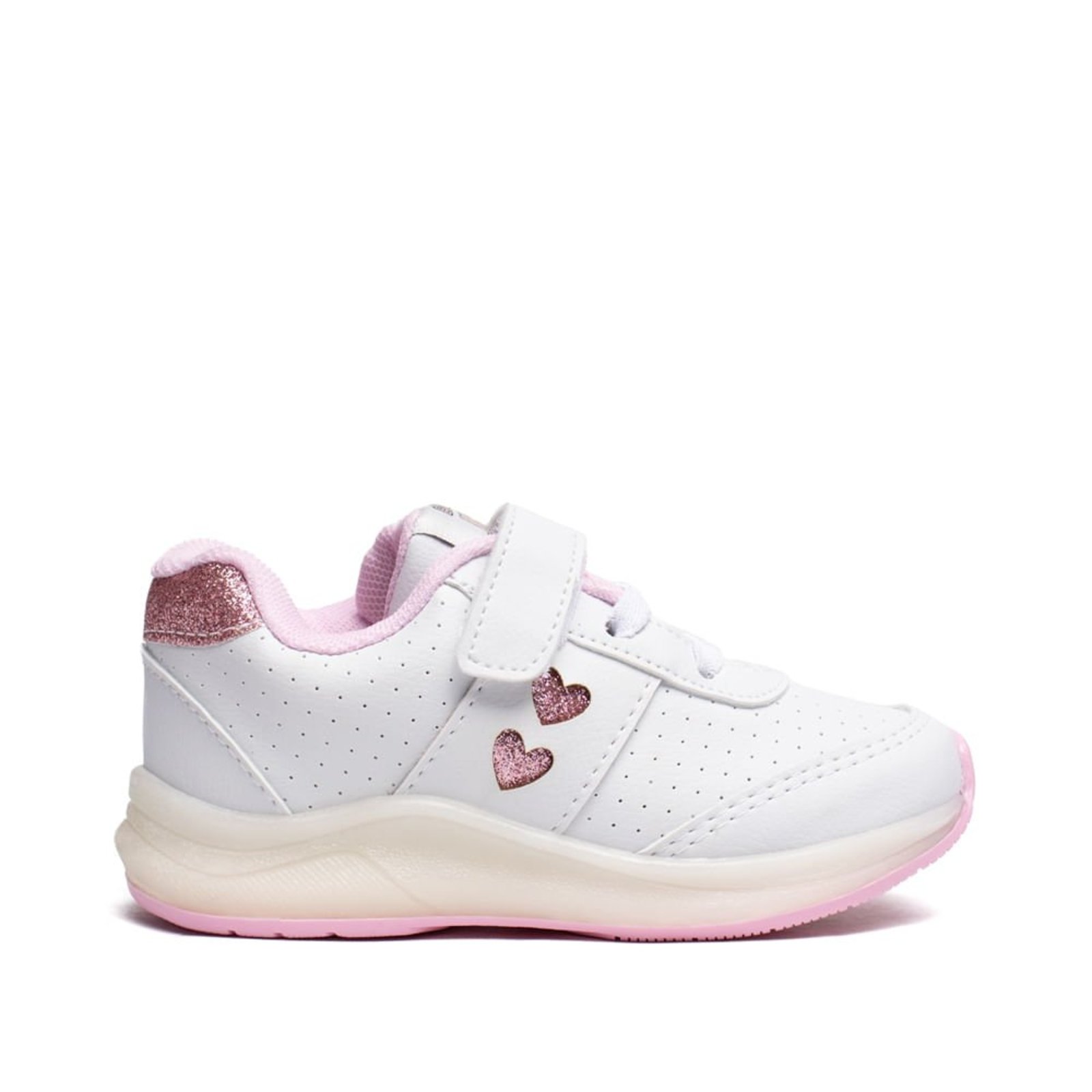 Infantil - Tênis Brink LED Coração Branco/Rosa