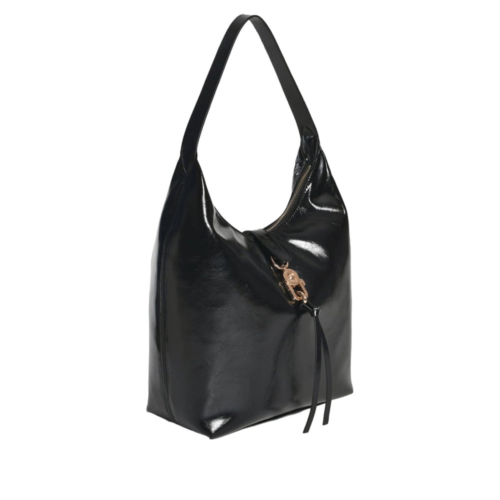 Vista 3 Bolsa Feminina Via Marte Baguete Grande Verniz preto preto