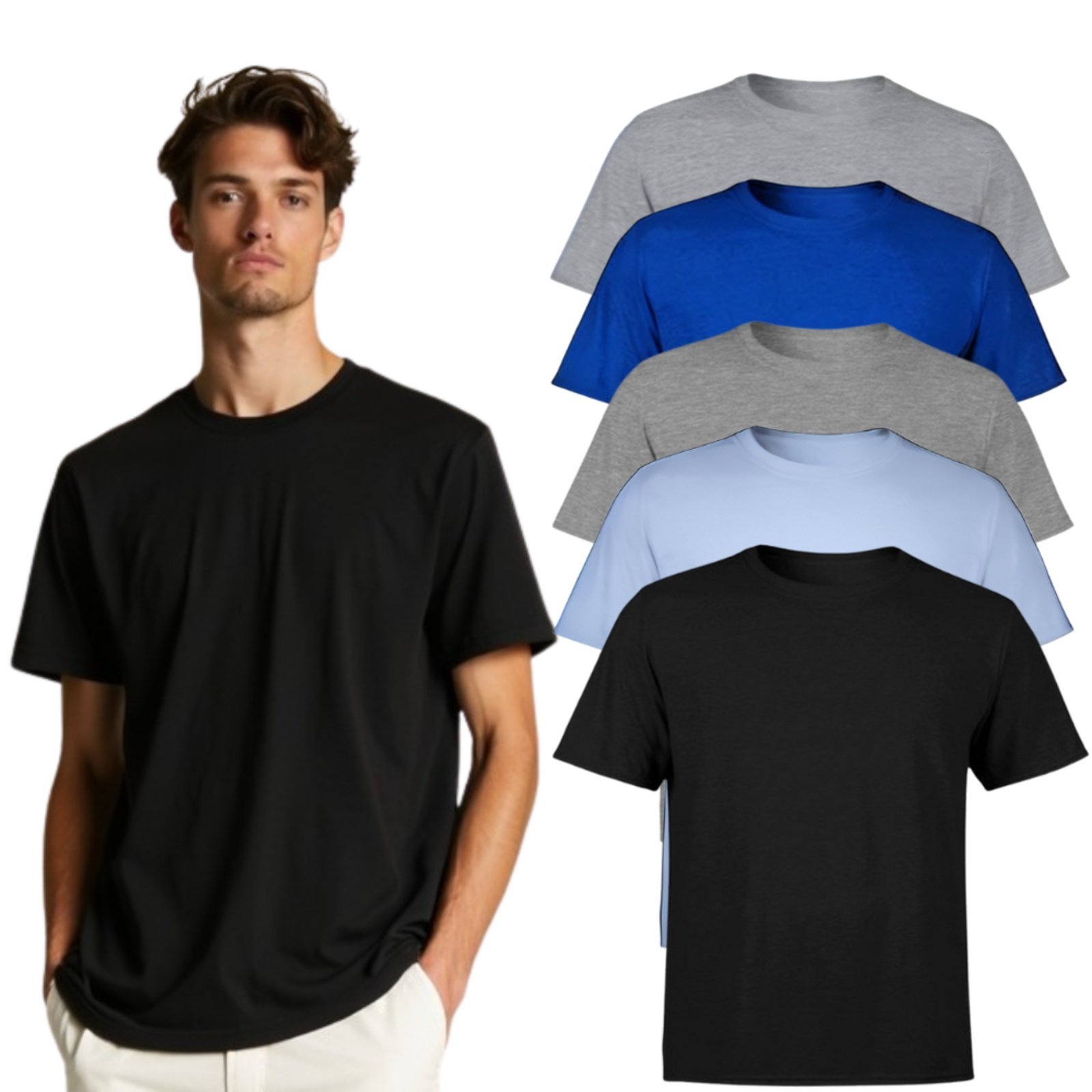 Kit 5 Camisetas Masculinas Algodão TH6 Básicas Lisas Premium
