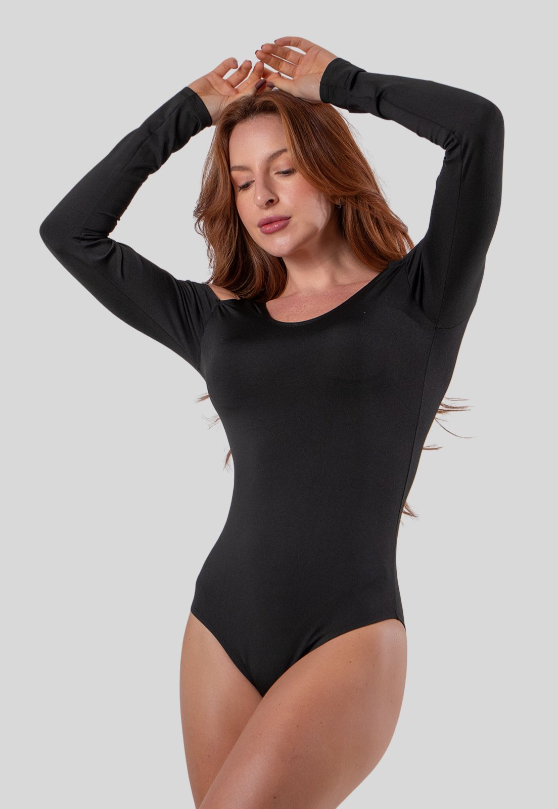 Body Feminino Buraco No Ombro Suplex Manga Comprida