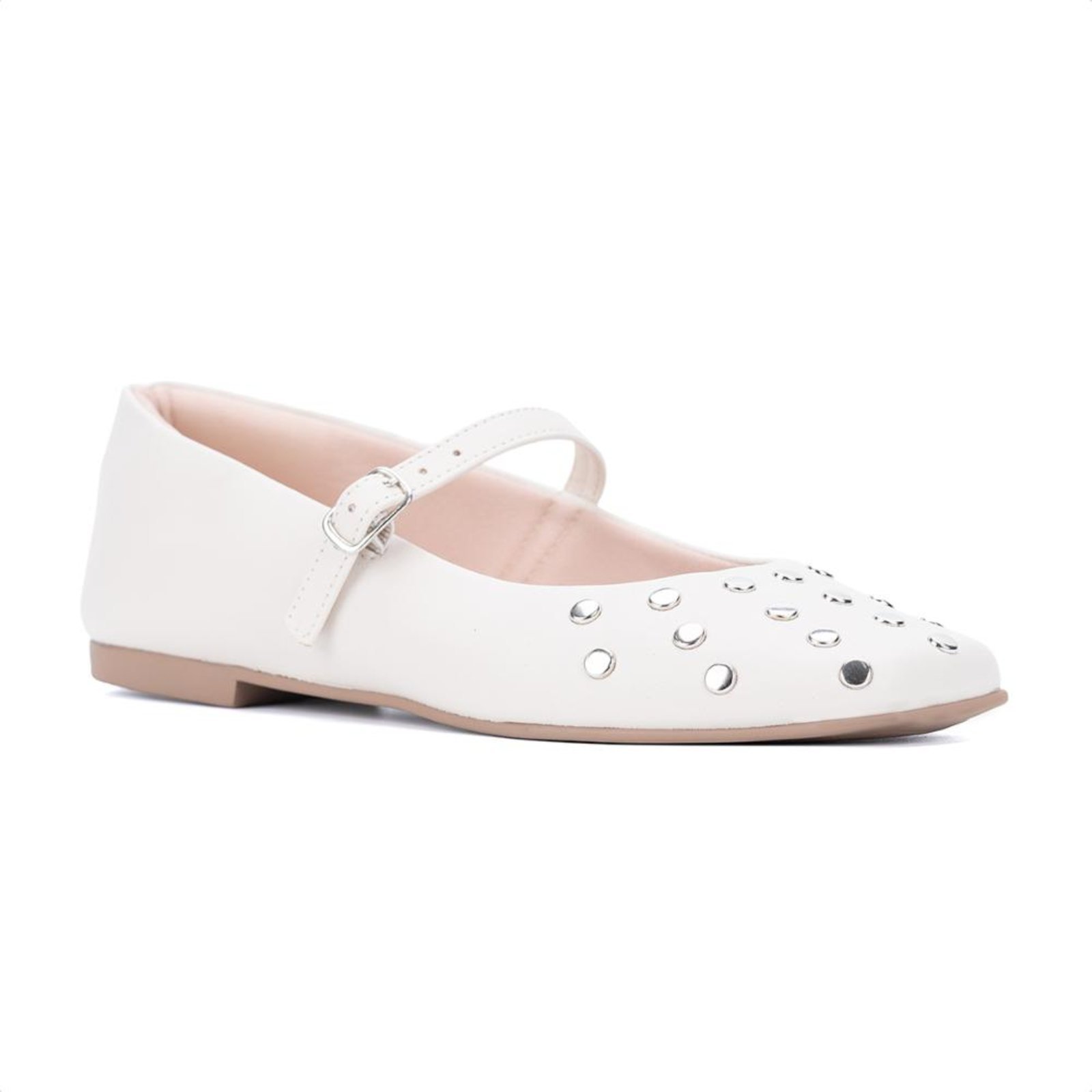 Sapatilha Feminina Off-White Tachas Metálicas Bico Quadrado