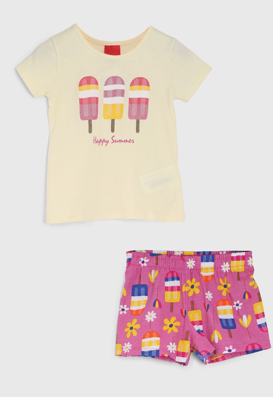 Vista 2 Conjunto Curto Kyly Estampa Picolé/Floral Amarelo/Rosa amarelo rosa Kyly amarelo rosa
