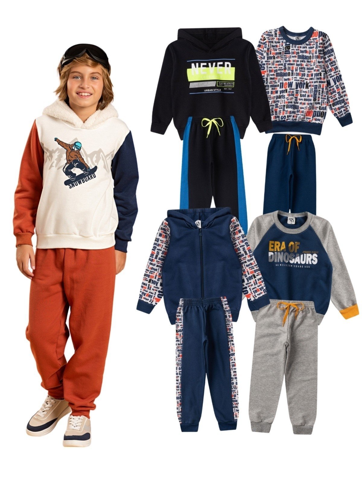 Vista 2 Infantil - Kit Sortido Platinum 8 Peças de Roupas Infantis Masculino Inverno - 4 Casacos + 4 Calças PLATINUM KIDS multicolorido PLATINUM KIDS multicolorido