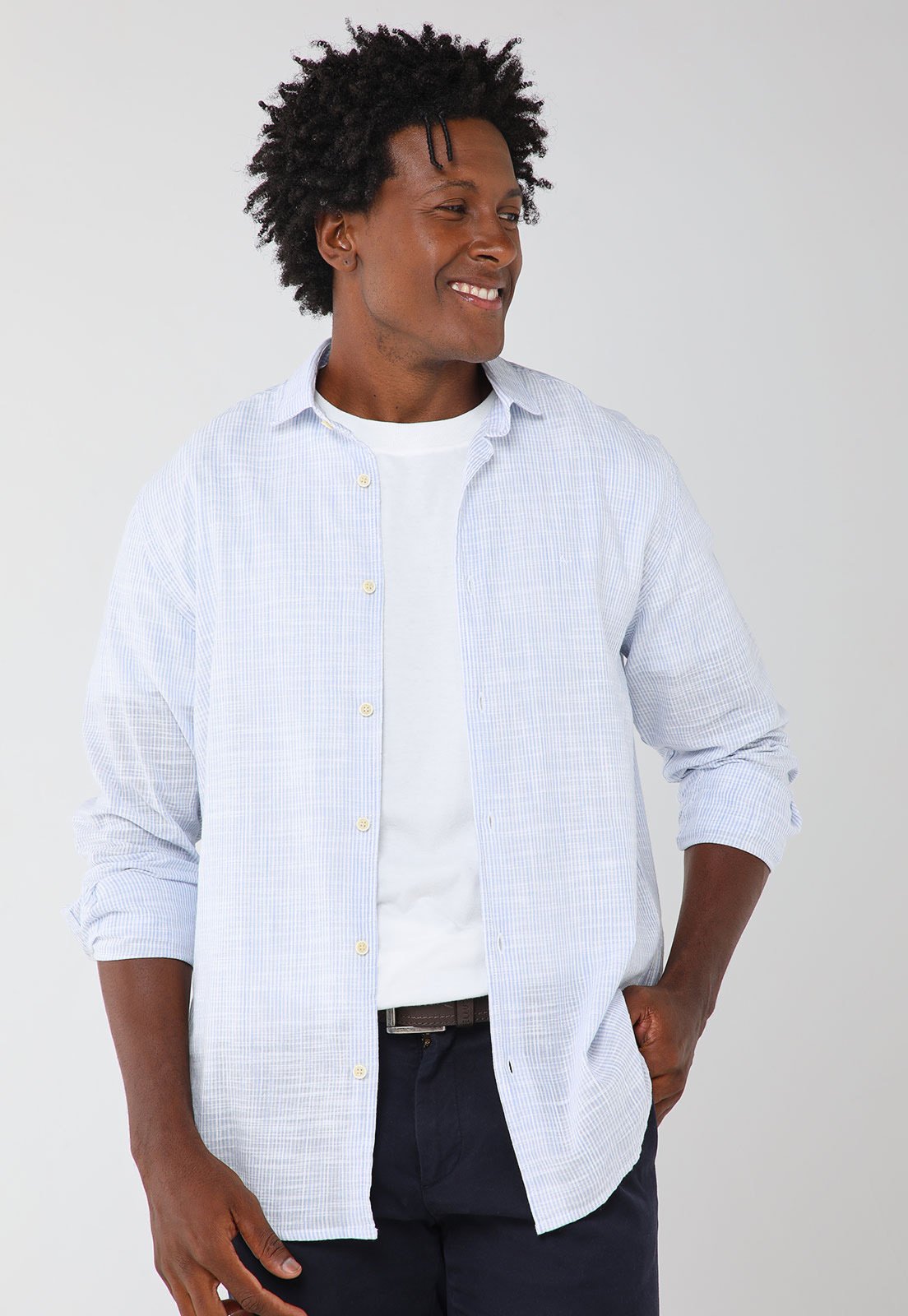 Vista 2 Camisa Masculina Aramis Manga Longa Listrada azul Aramis azul