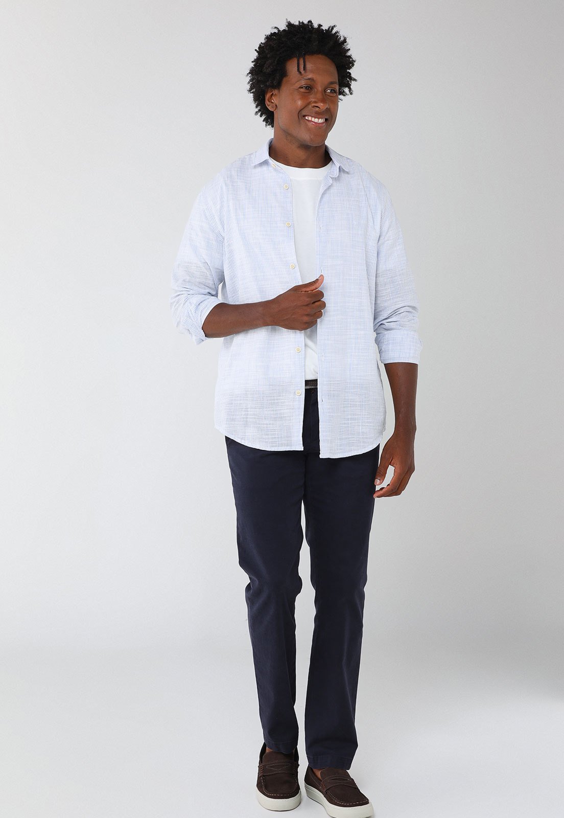 Vista 3 Camisa Masculina Aramis Manga Longa Listrada azul Aramis azul