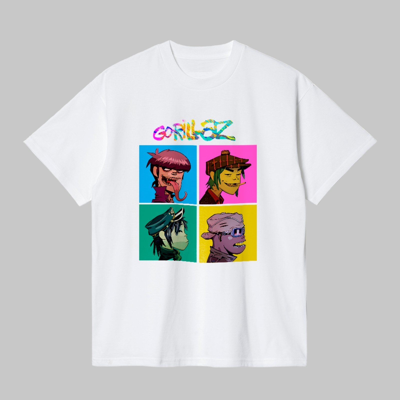 Camiseta Básica Gorillaz Music Band Style Unissex Branco