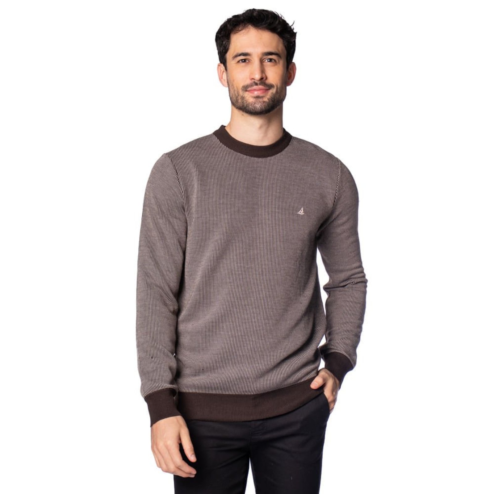 Suéter Masculino John Sailor Elegante Marrom/Bege Mescla