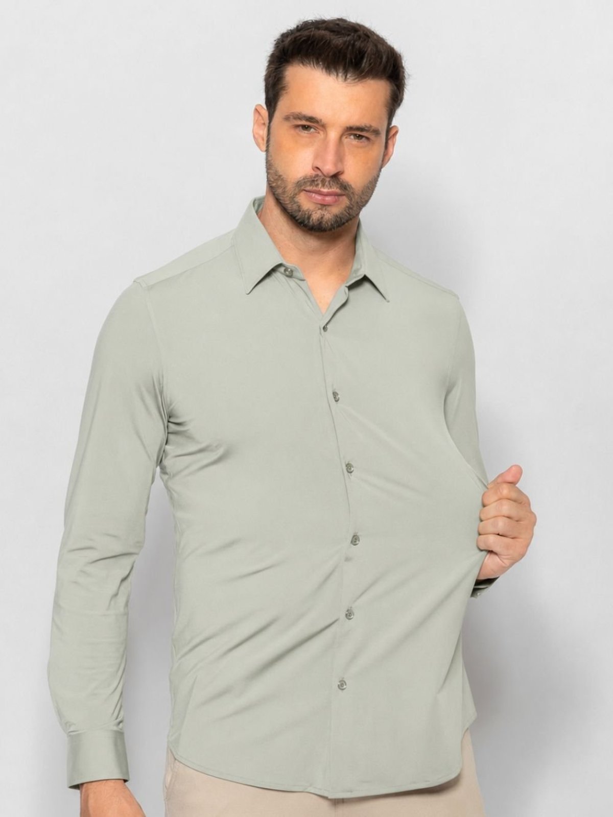 Camisa Social Masculina Slim Poliamida com Elastano