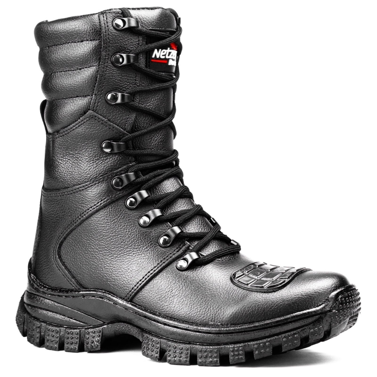 Bota Masculina Couro Cano Médio Cadarço Zíper Tratorada Conforto