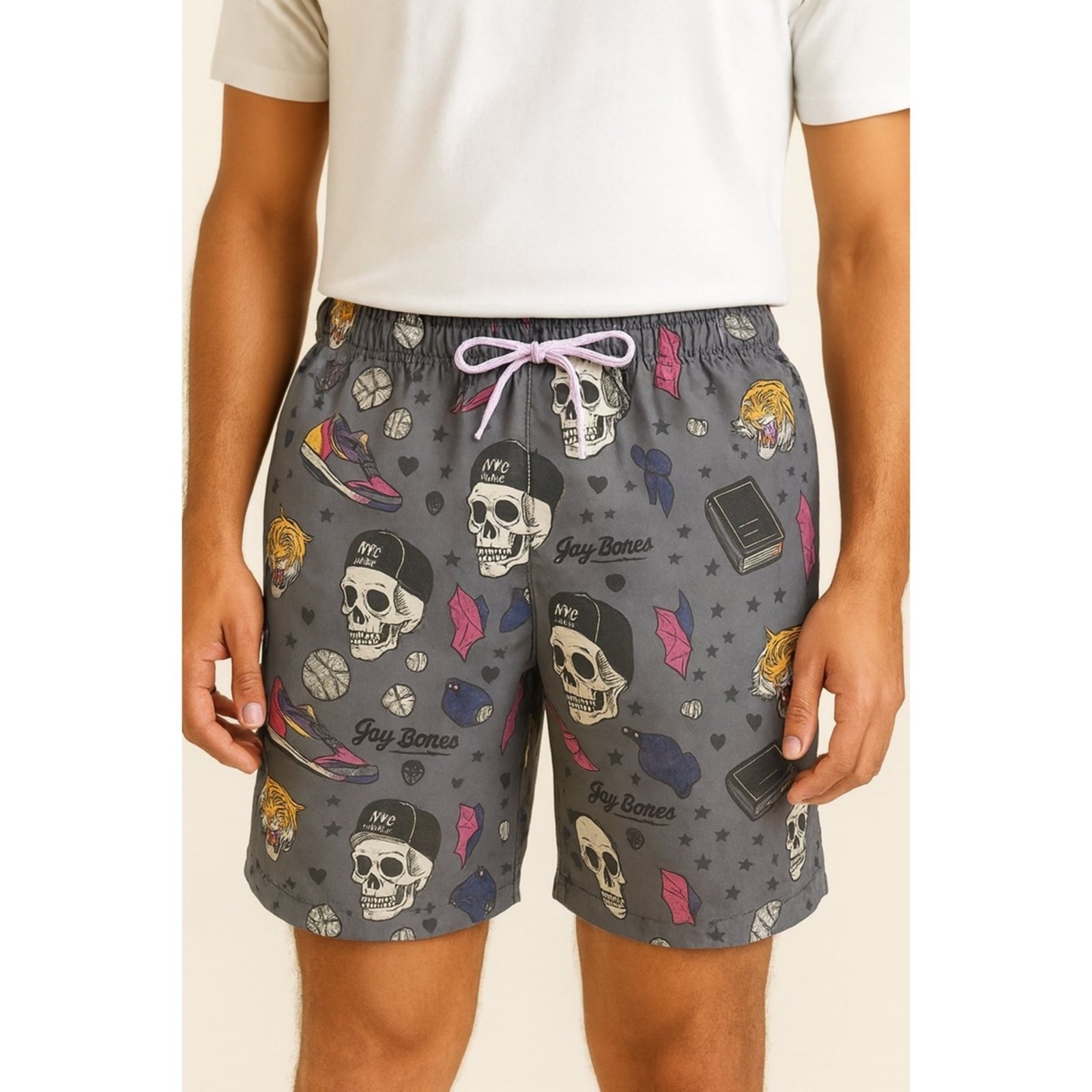 Vista 2 Shorts Praia Masculino J.Jones Full Estampado Summer Body cinza Summer Body cinza