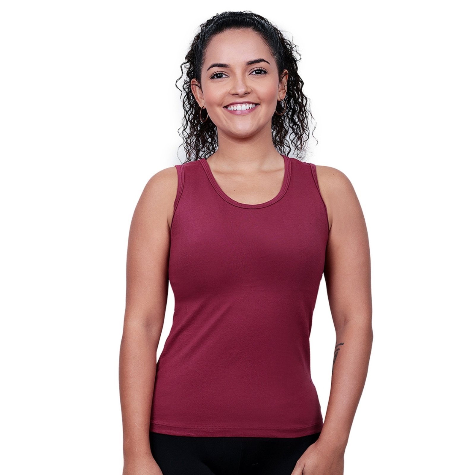 Regata Feminina 100% Algodão Techmalhas Casual Lisa Macia Bordô Vermelho