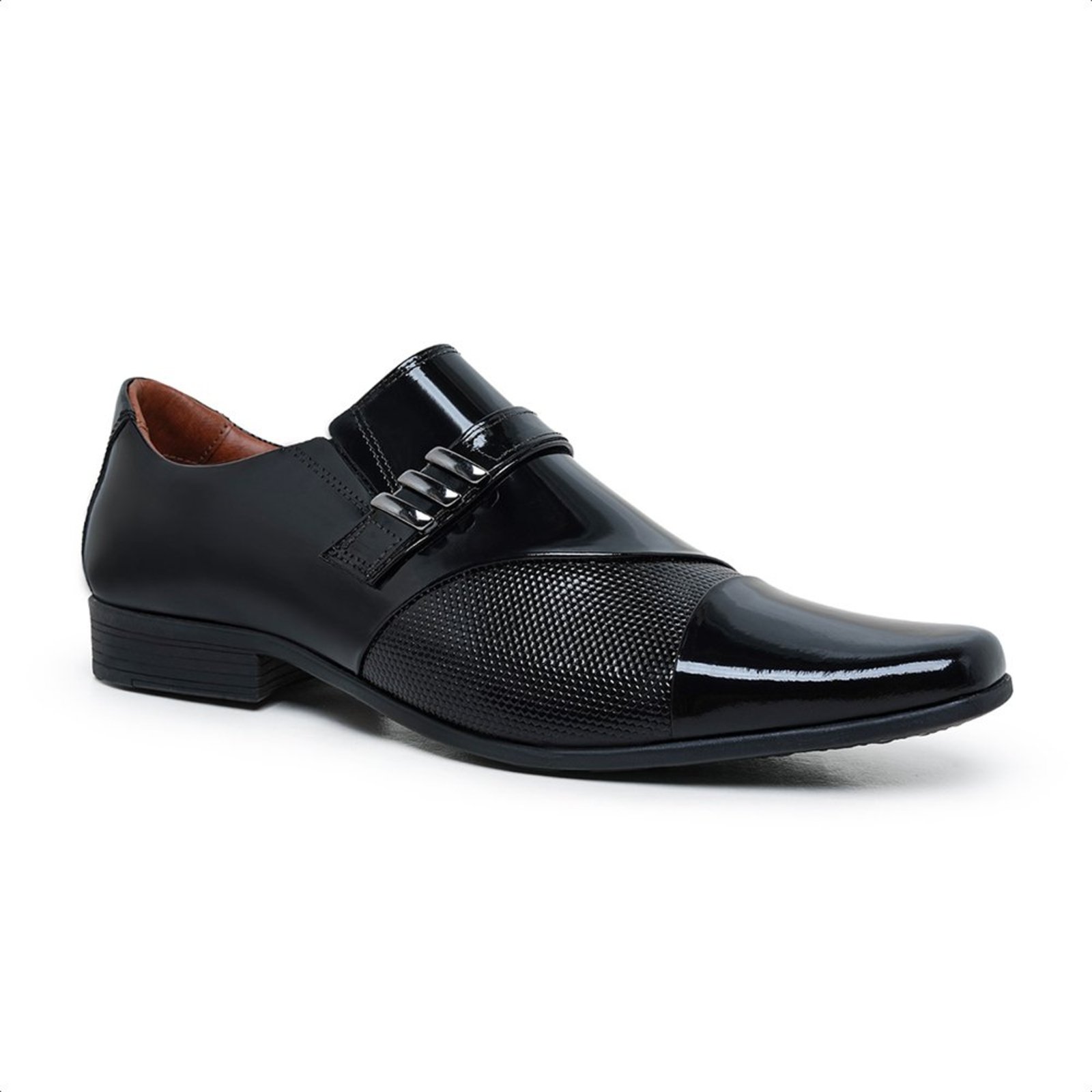Sapato Social Masculino Monk Couro Envernizado Preto 0703VP
