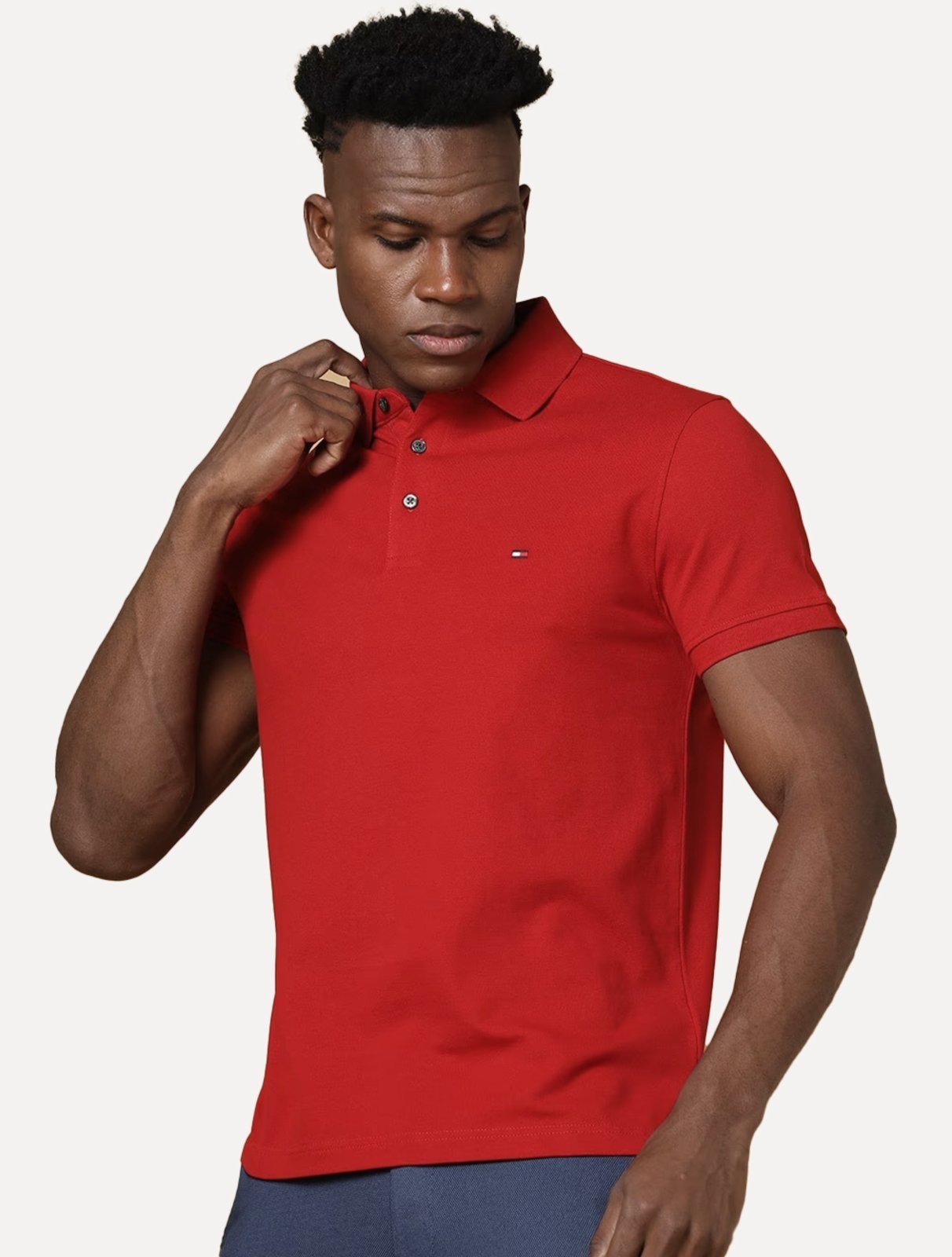 Polo Tommy Hilfiger Masculina Slim Piquet 1985 Vermelha