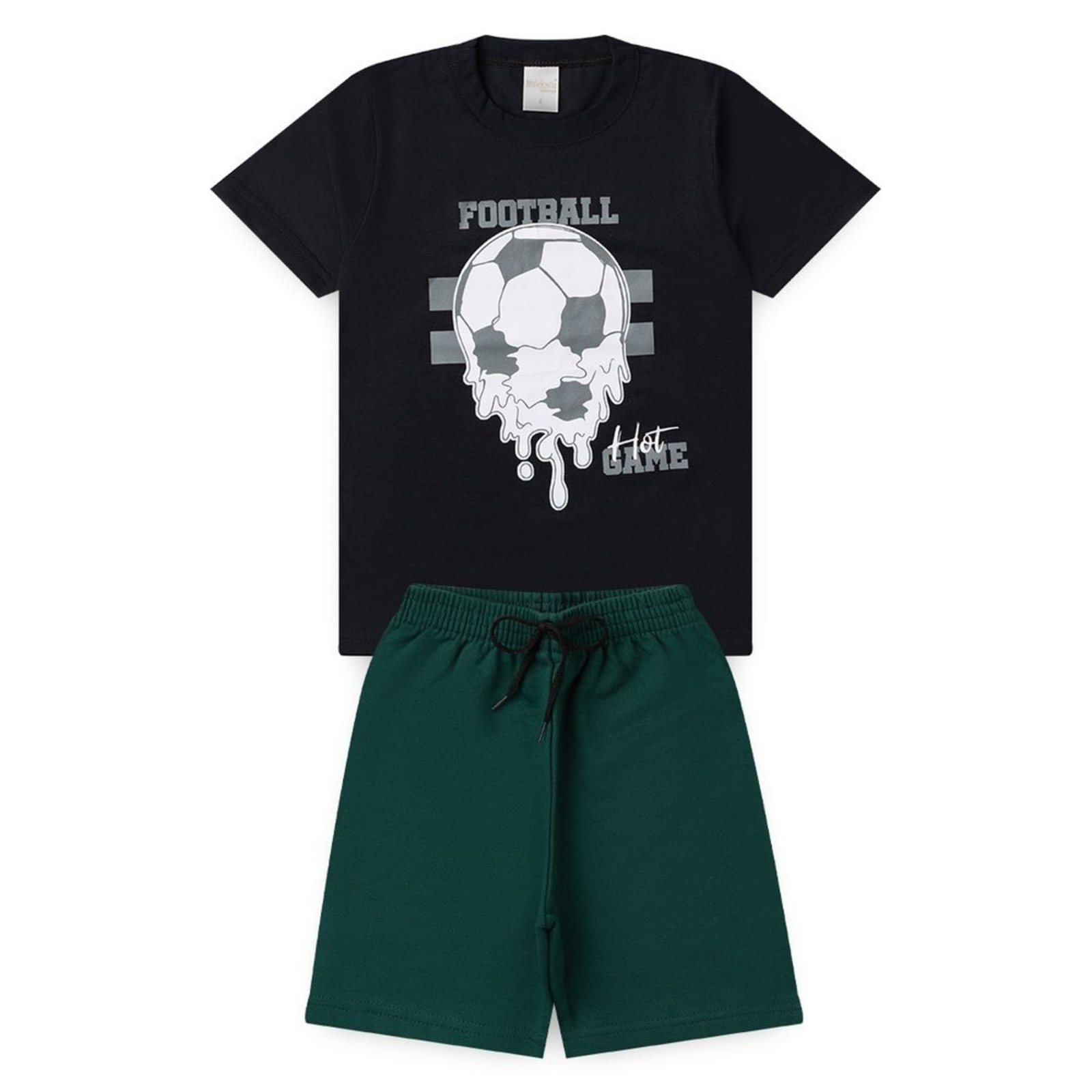 Infantil - Conjunto Verão Menino Preto Camiseta e Bermuda Bola Futebol
