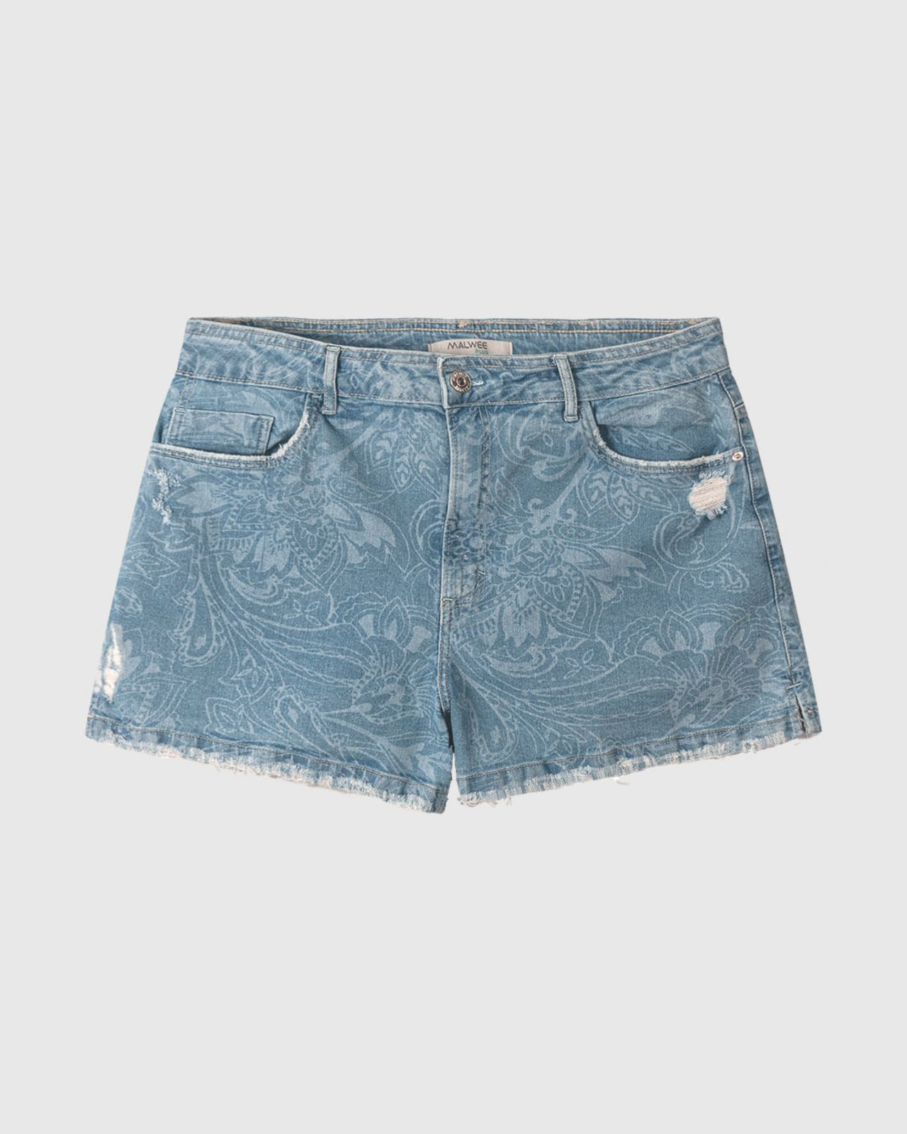 Shorts Feminino Plus Size Paisley Em Jeans 100% Algodão