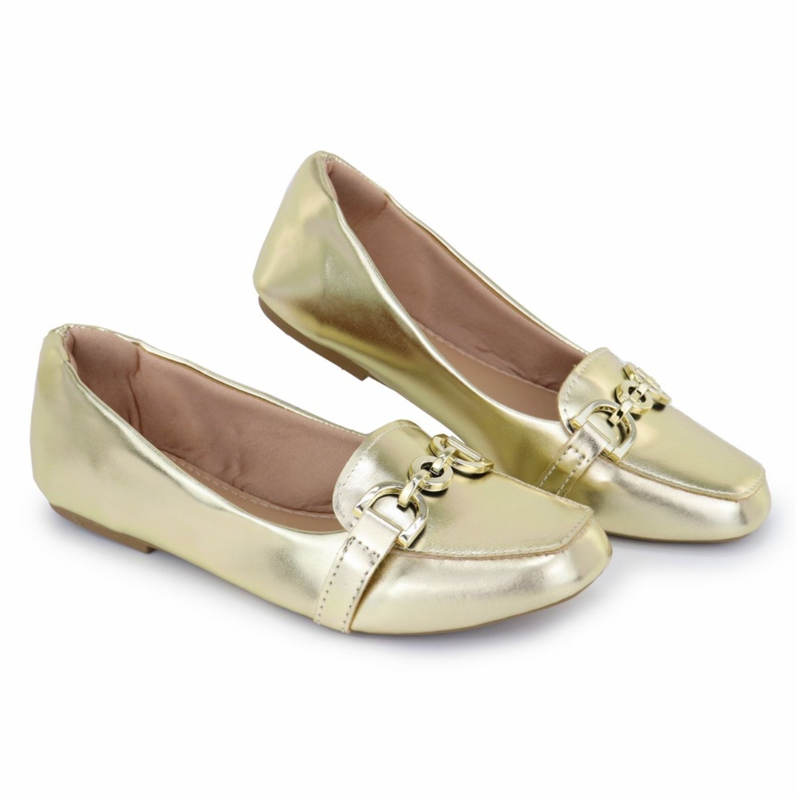 Sapatilha Mocassim Feminina Dourada Confortável Sapatos Feminina Elegante