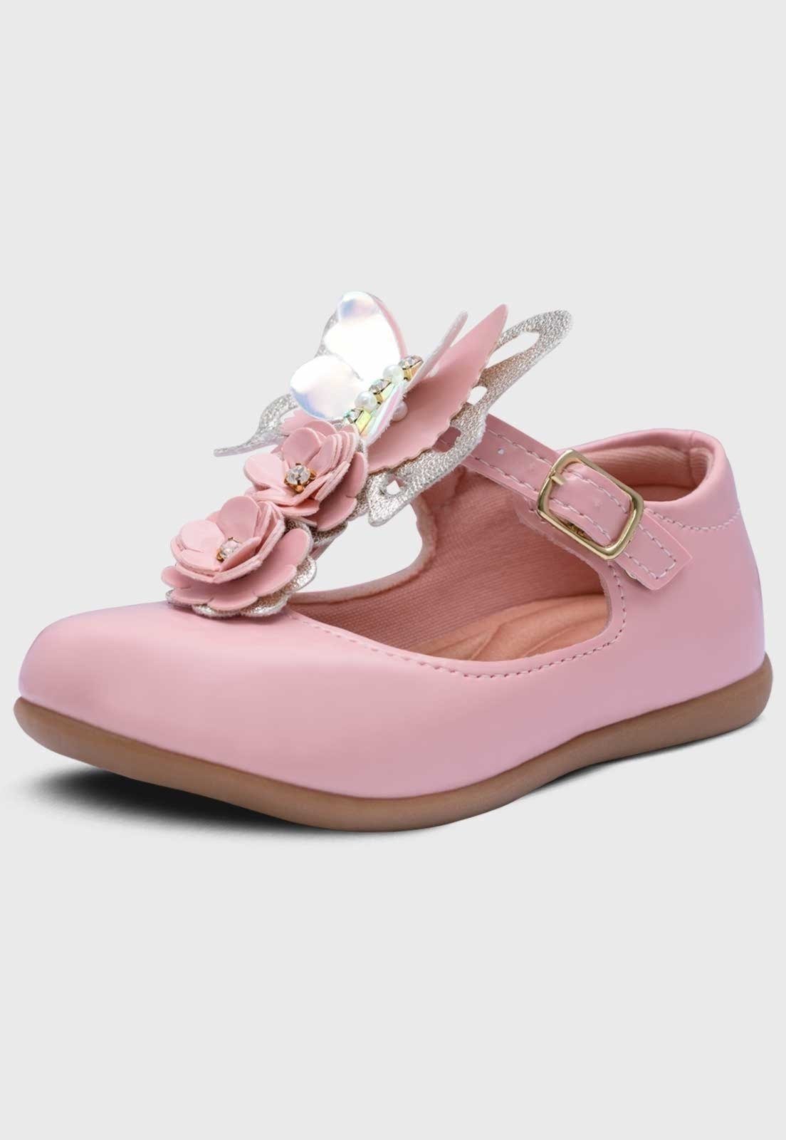 Infantil – Sapatilha Salomé Menina Borboleta Flores Rosa