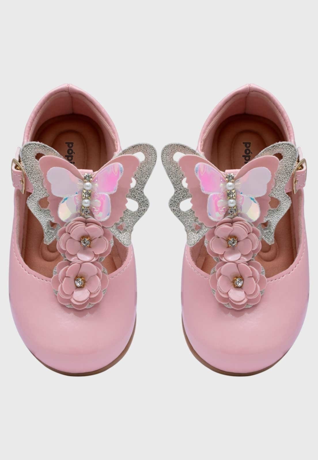 Vista 3 Infantil - Sapatilha Salomé Menina Borboleta Flores Pópidí rosa Pópidí rosa