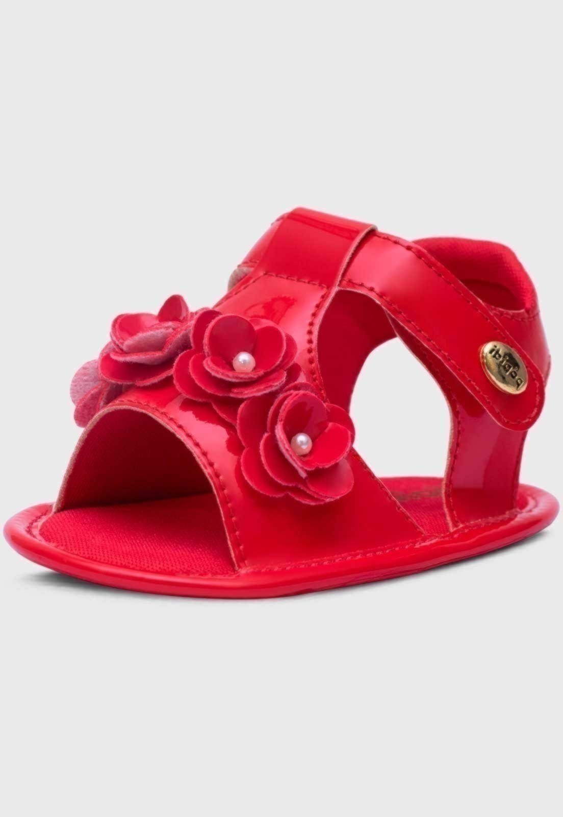 Infantil – Sandalia Popidi Menina Recem-Nascido Mini Flores Vermelho