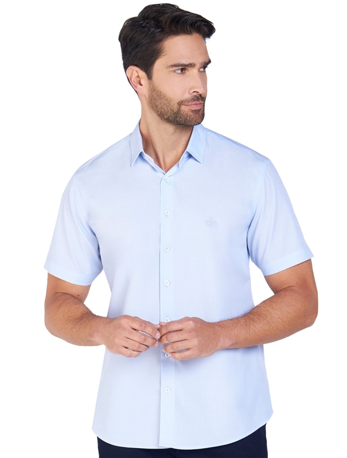 Camisa Dudalina Masculina Manga Curta Slim Wrinkle Free Azul Claro
