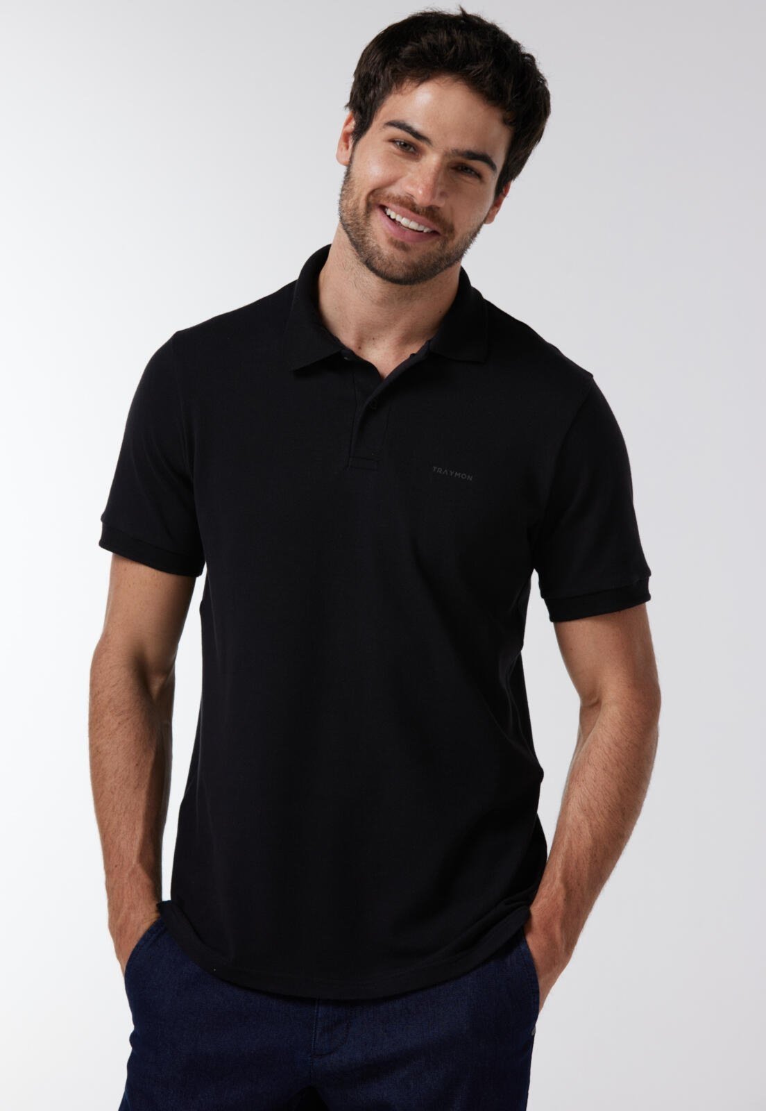 Polo Pima Traymon Slim Manga Curta Preto