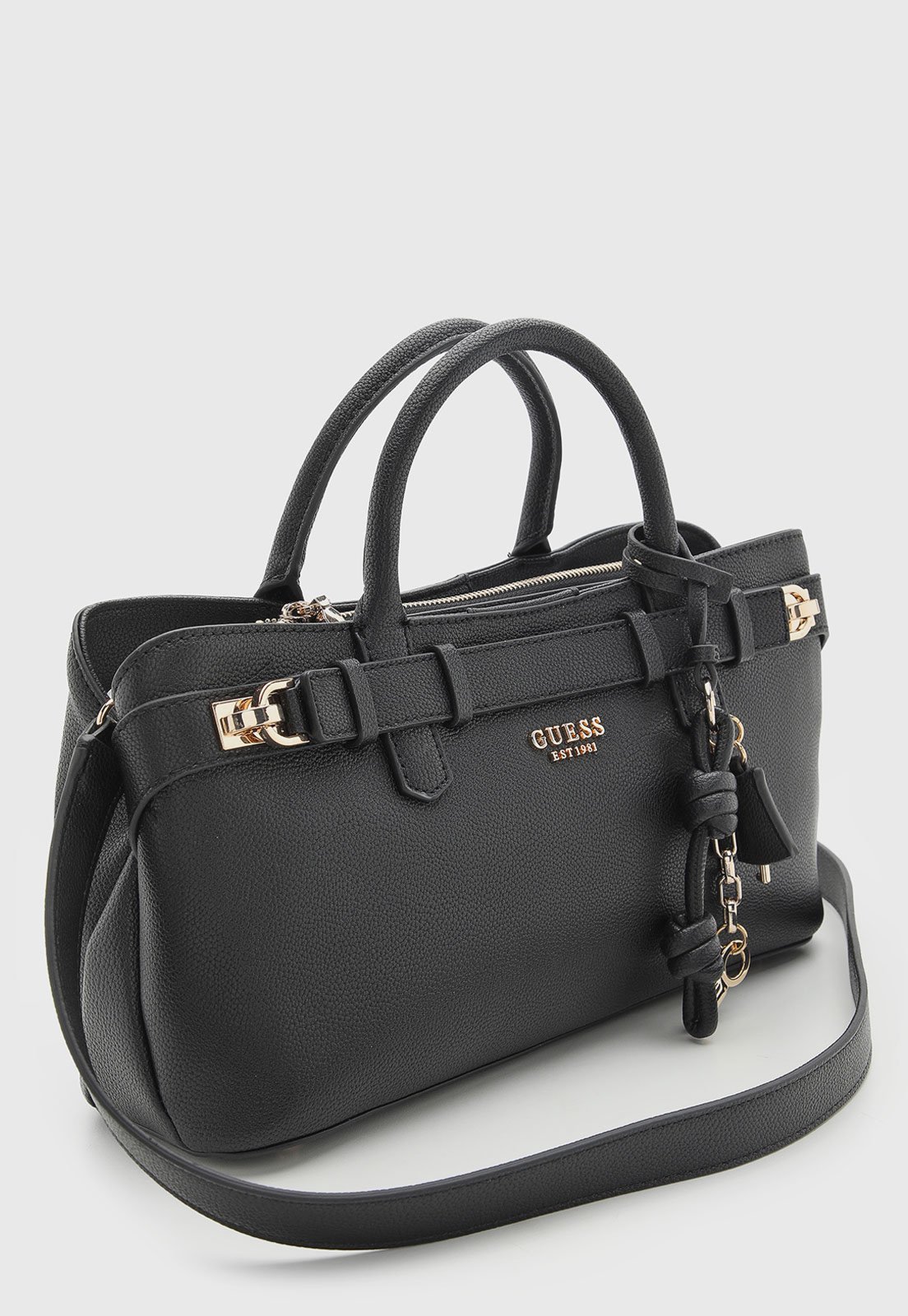 Vista 3 Bolsa Feminina Guess Grande Detalhe Metálico Preta preto preto