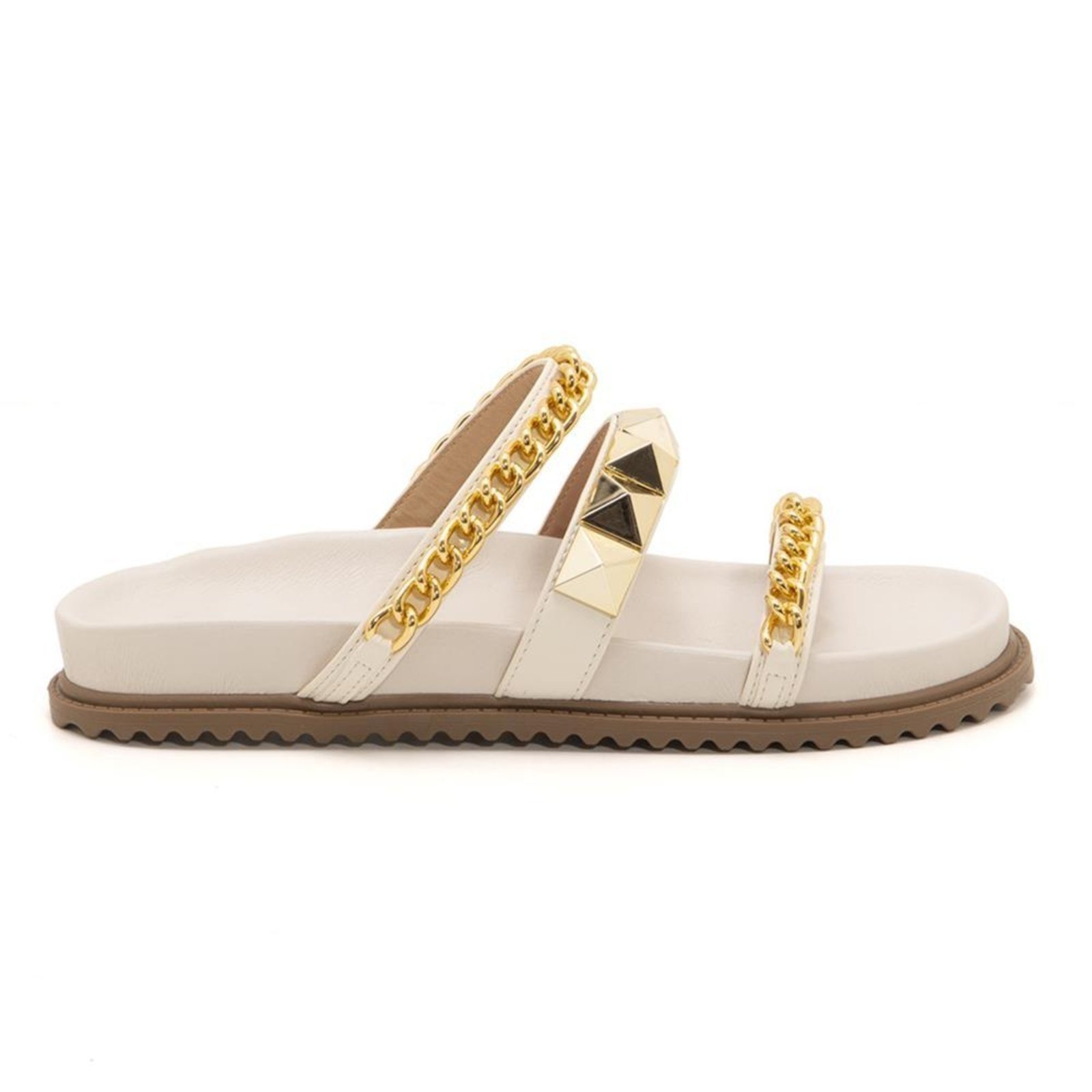 Sandália Feminina Papete Via Miss Correntes Off White