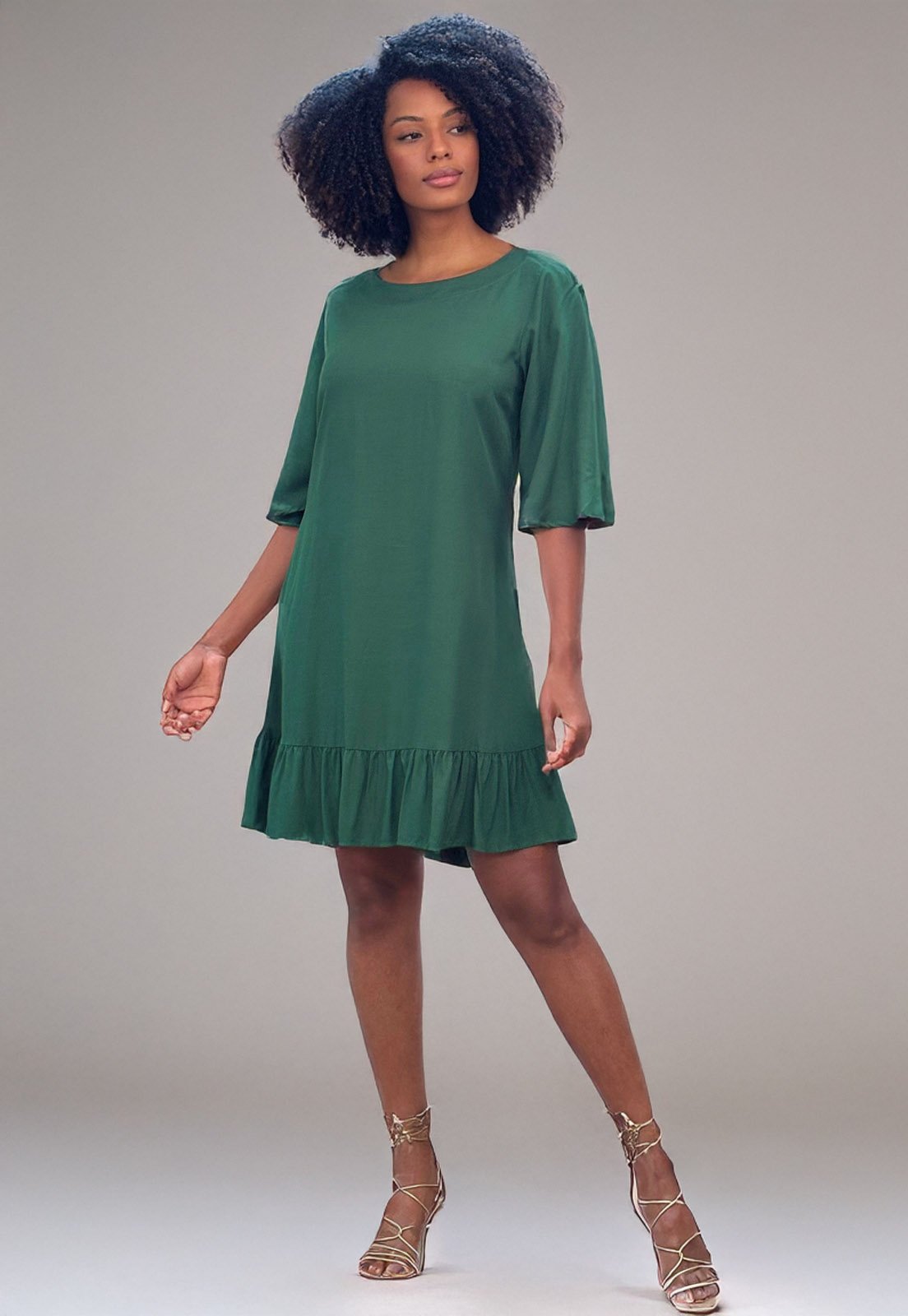 Vestido Amazonia Vital Curto Viscose Estampa Verde Musgo