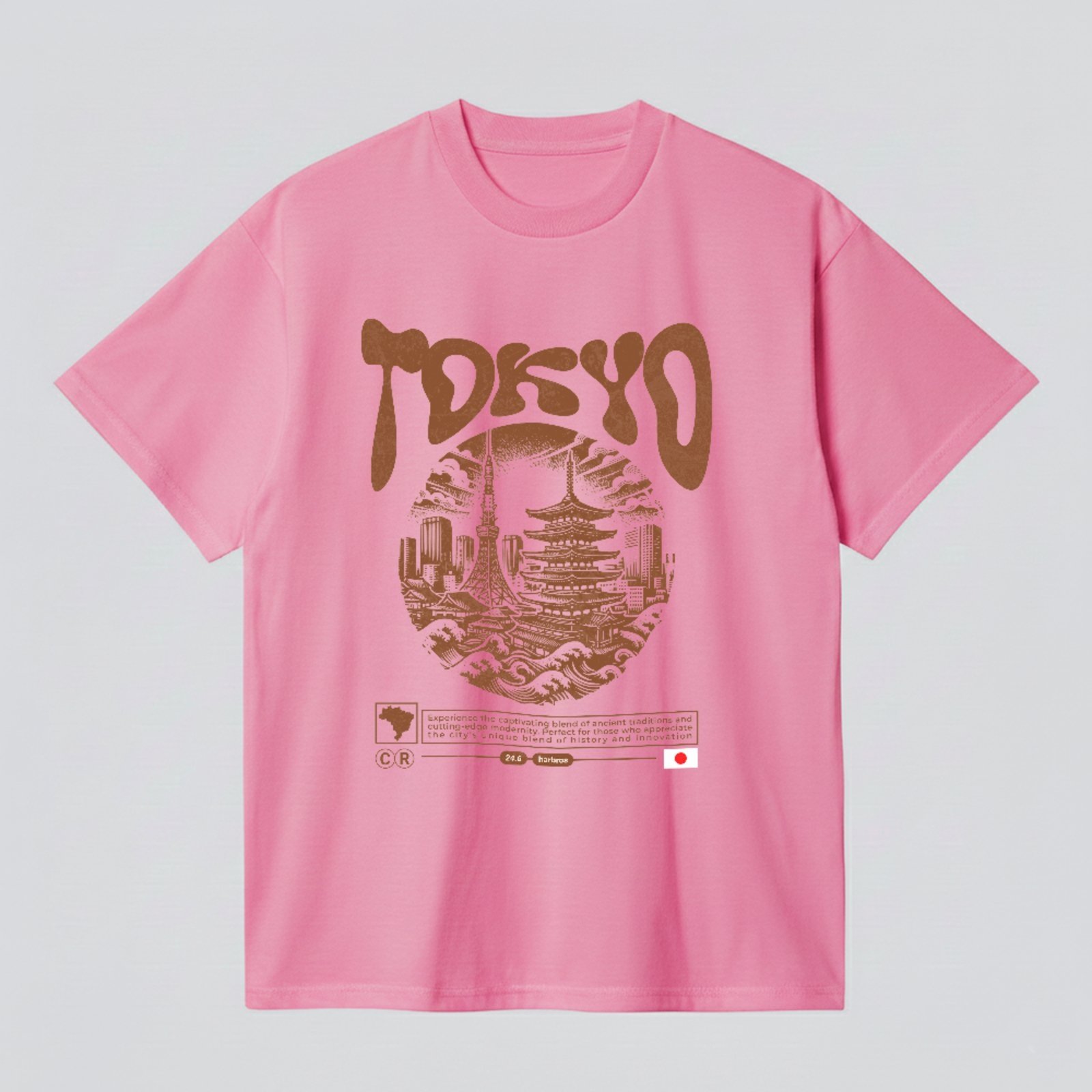 Camiseta Básica Tokyo Japan Streetwear Vintage Oriental Unissex Rosa